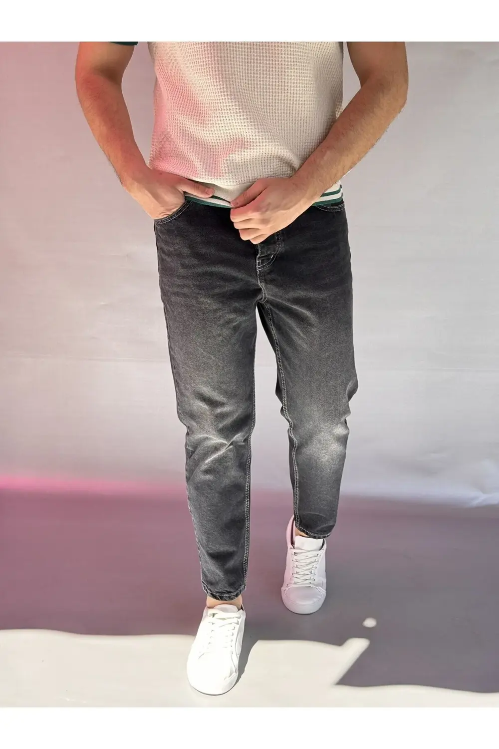 Dikiş Detay Yıkamalı Boyfriend Pantolon