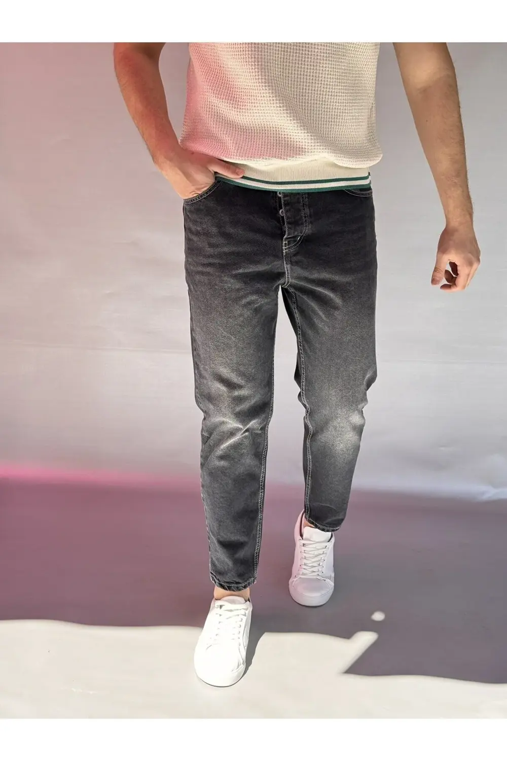 Dikiş Detay Yıkamalı Boyfriend Pantolon