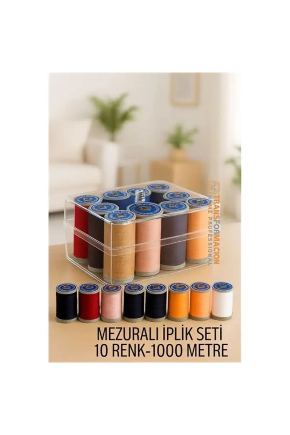 Dikiş İpliği Seti - 10 Renk 1000 Mt Kutulu Mezuralı Dikiş Seti
