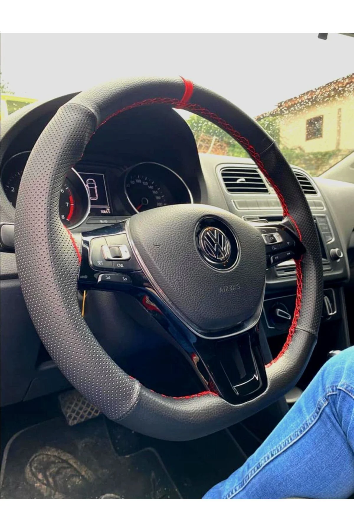 Dikişli Deri Direksiyon Kılıfı Vw Grubu Icin Damarlı/noktalı Kırm