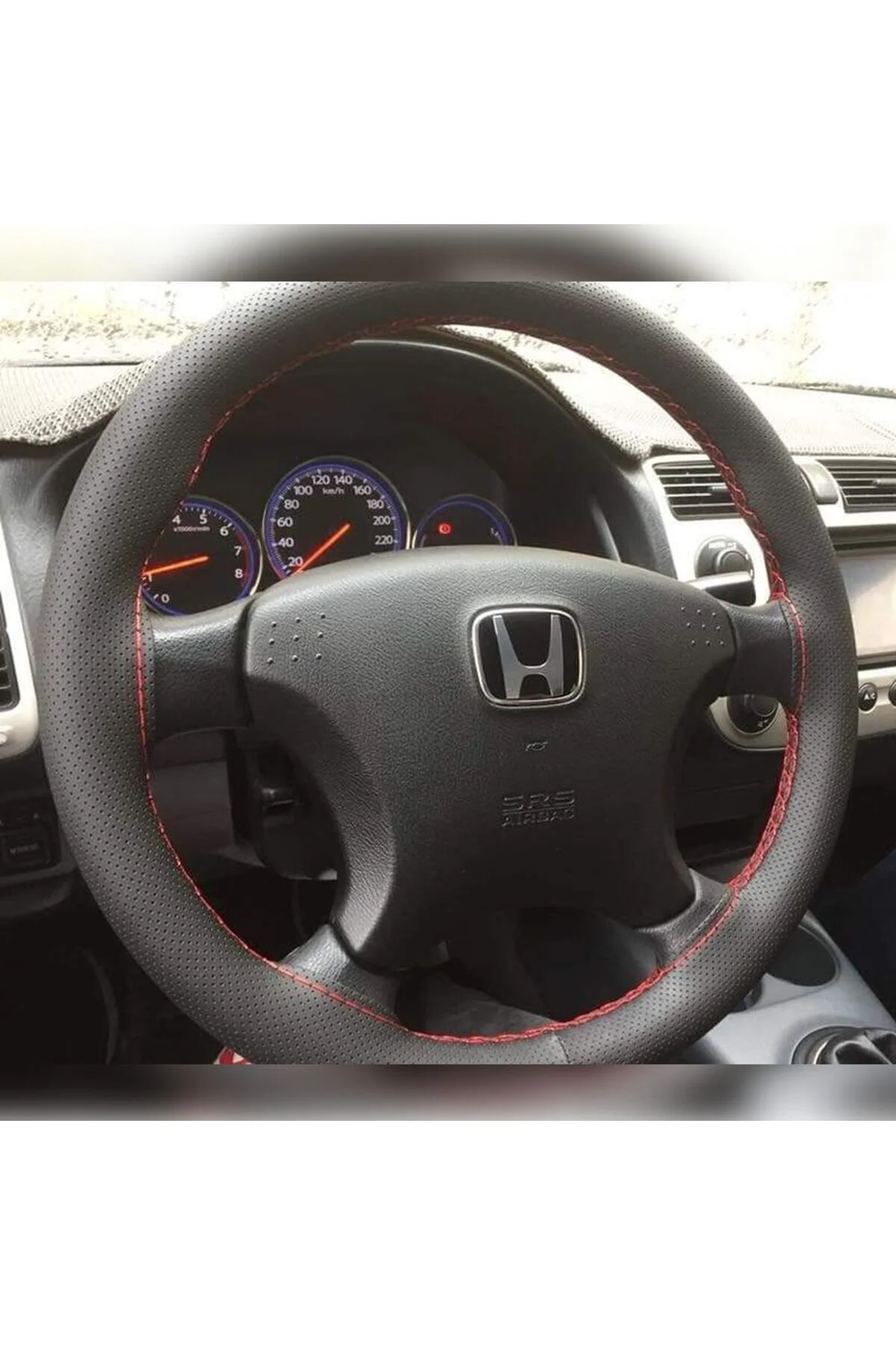 Dikişli Deri Direksiyon Kılıfı Noktalı Deri Kırmızı Dikişli Honda