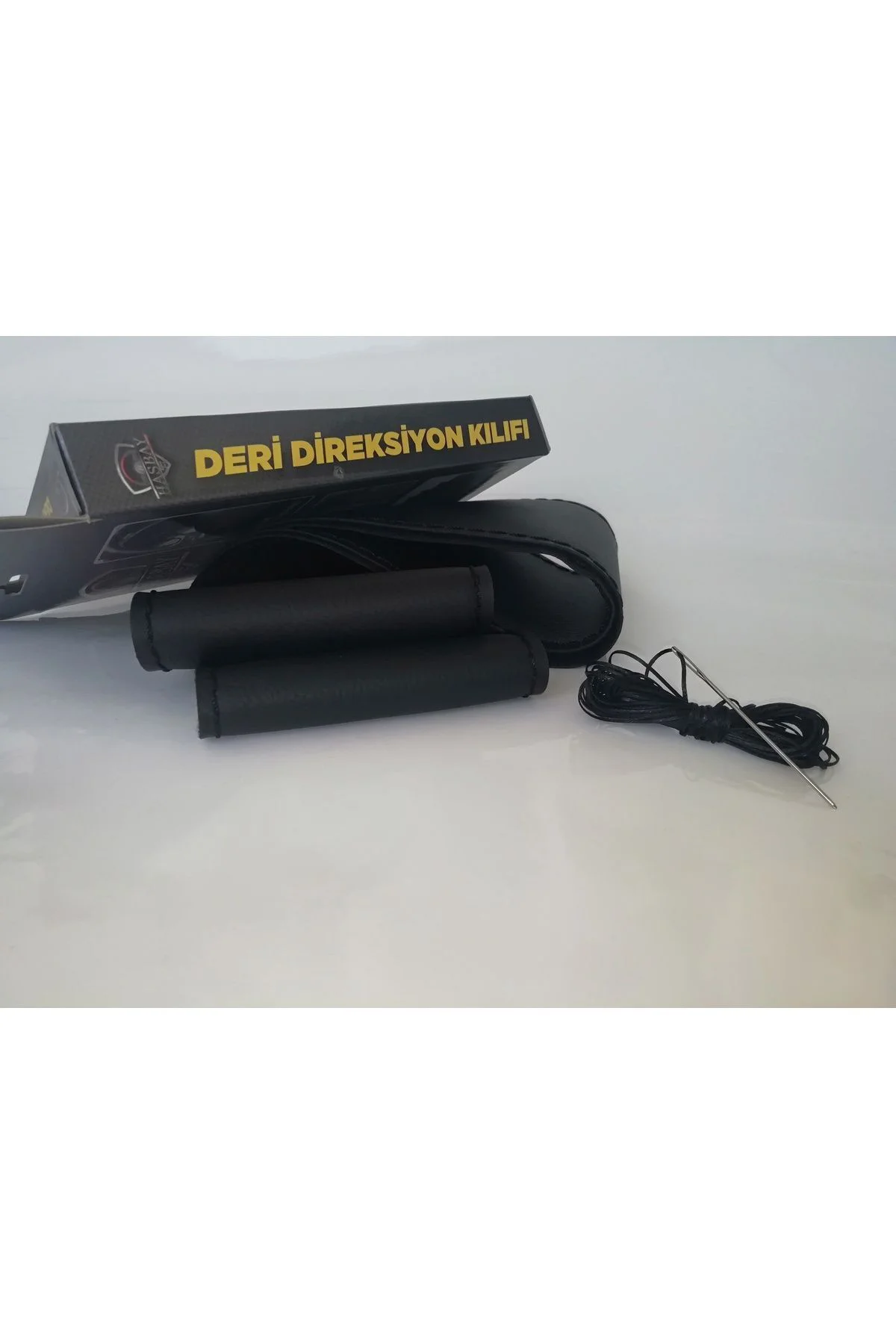 Dikişli Deri Direksiyon Kılıfı Damarlı Deri Siyah Dikişli