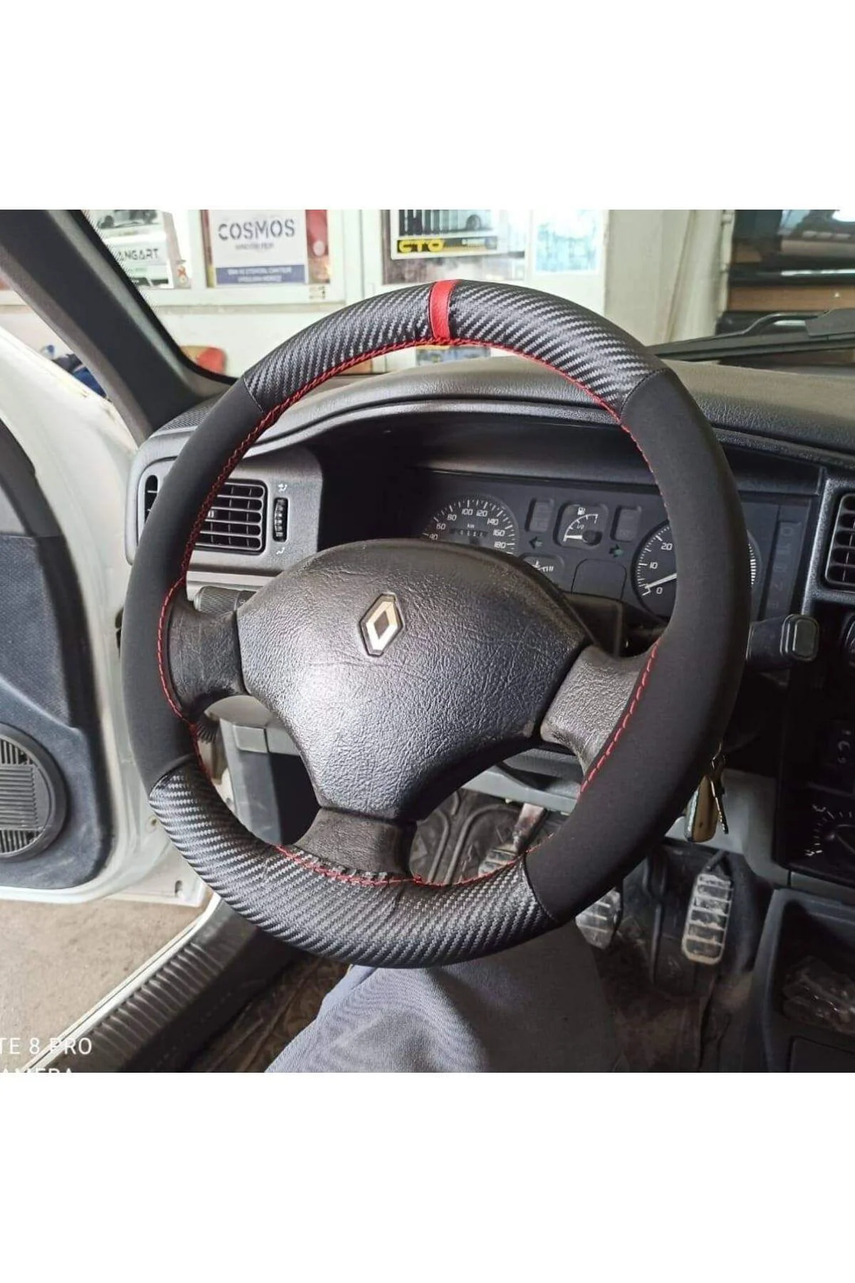 DİKİŞLİ DERİ DİREKSİYON KILIFI KARBON NUBUK KIRMIZI YÜZÜK KIRMIZI RENAULT DİKİŞ HIZLI KARGO