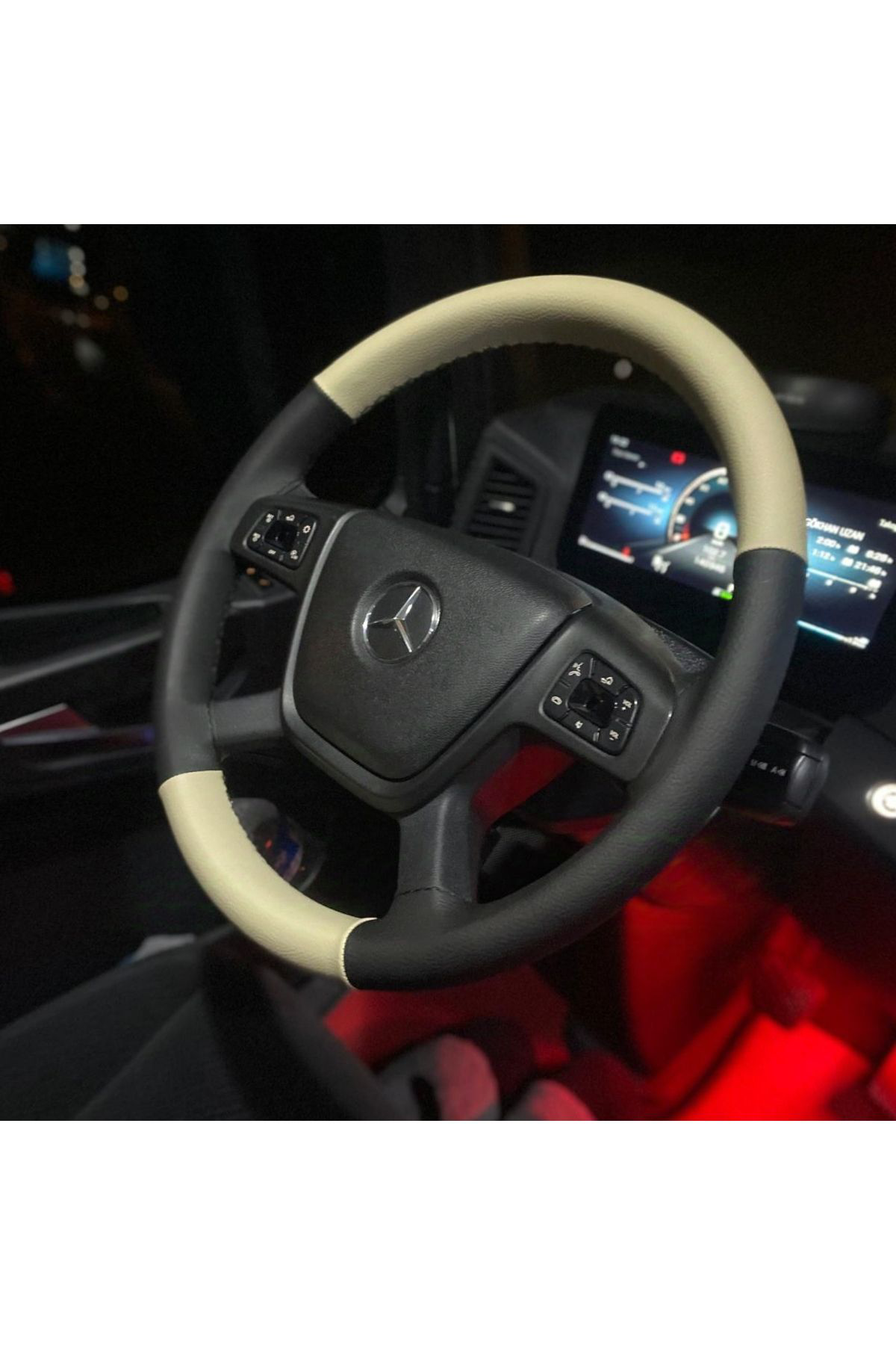 Hasbay Dikişli Direksiyon Kilifi Açik Bej/Siyah Deri Siyah Dikişli Yeni 