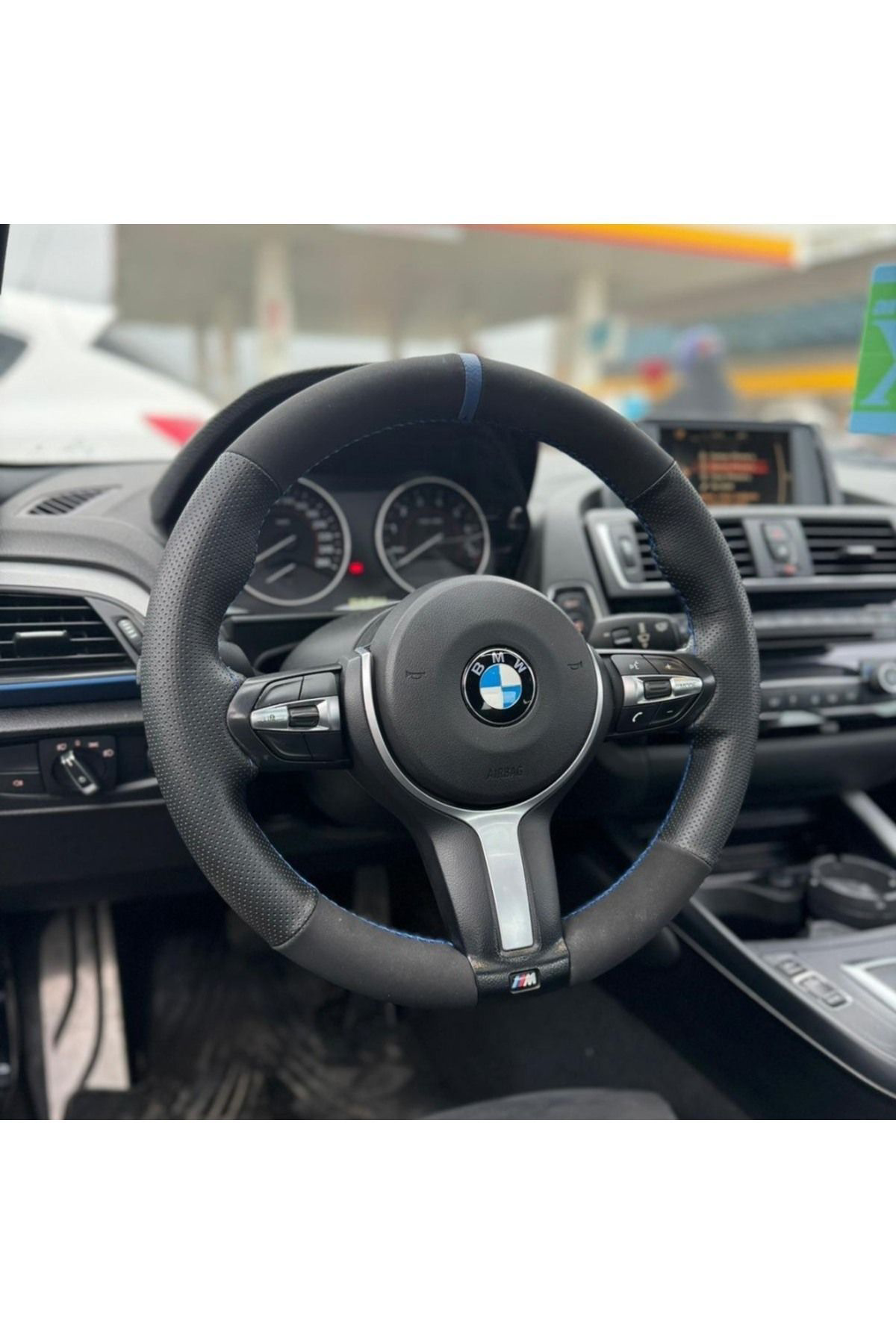 Hasbay Dikişli Direksiyon Kilifi Nubuk/Nokta Deri Mavi Yüzük/Dikiş Bmw 2
