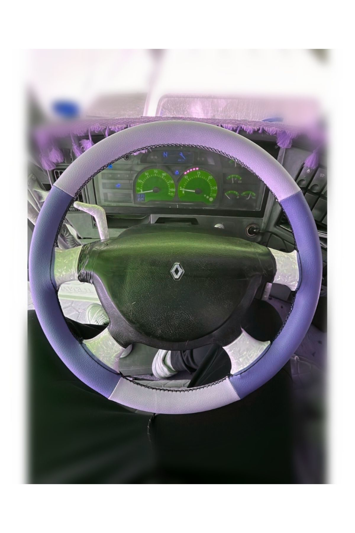Hasbay Dikişli Direksiyon Kilifi Gri Mavi Deri Siyah Dikişli Renault Pre