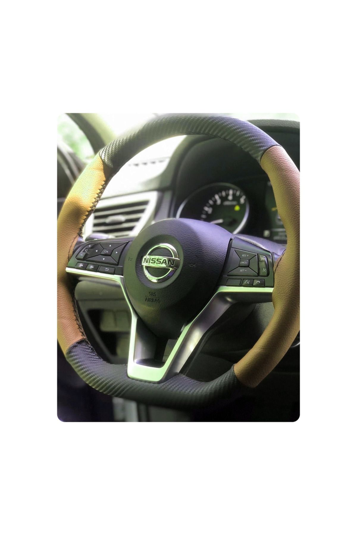 Hasbay Dikişli Direksiyon Kilifi Karbon Taba Deri Siyah Dikişli Nissan Q