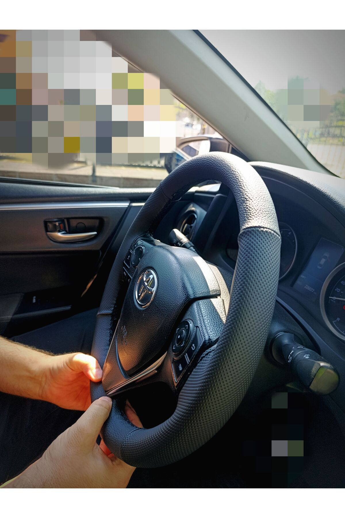 Hasbay Dikişli Direksiyon Kilifi İthal Deri Noktali/Damarli Siyah Dikişl