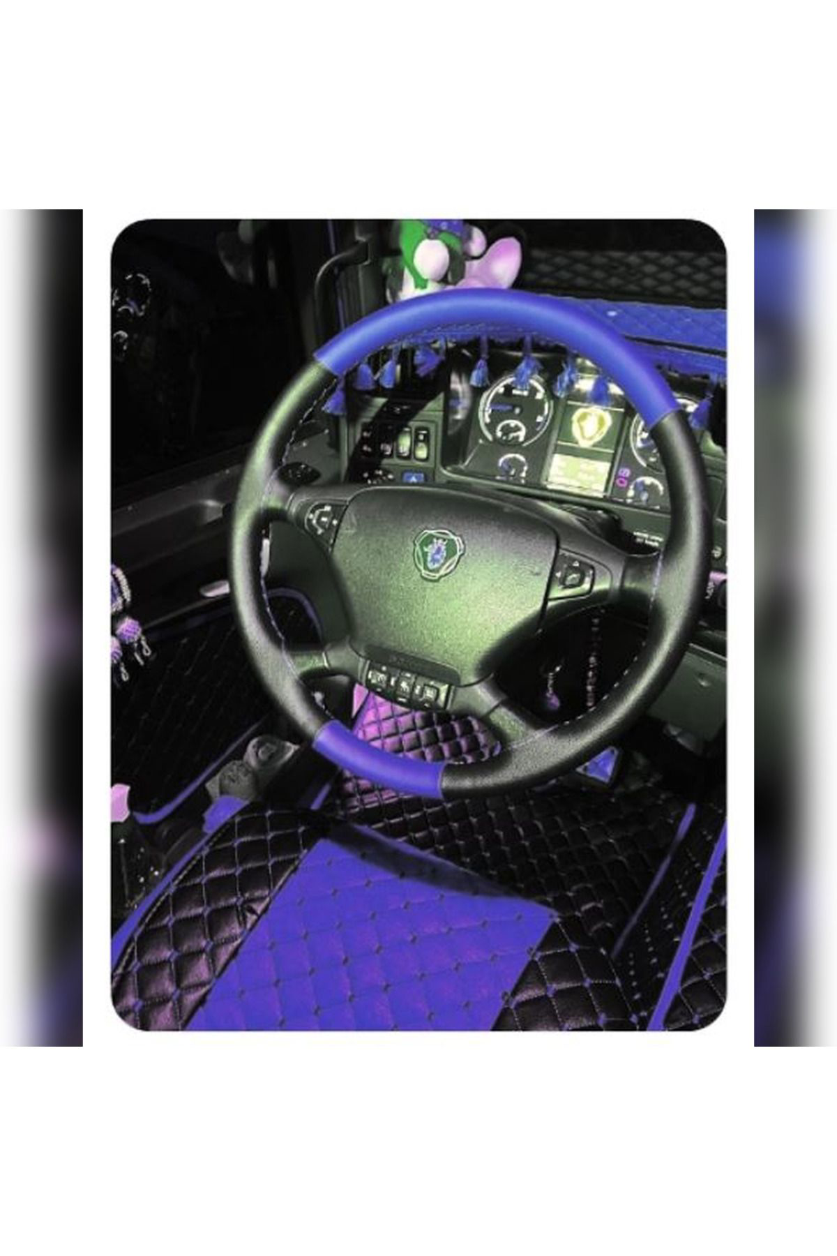 Hasbay Dikişli Direksiyon Kilifi Mavi Siyah Deri Siyah Dikişli Scania Ti