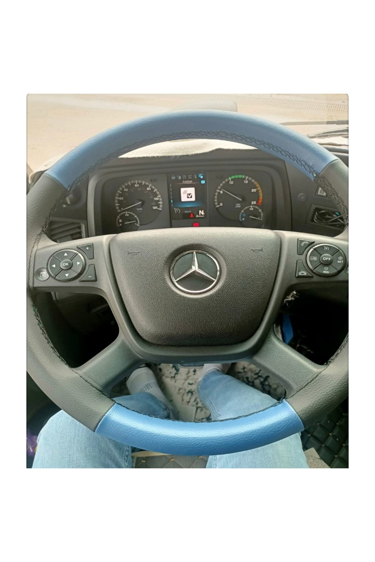 Hasbay Dikişli Direksiyon Kilifi Mavi/Siyah Deri Siyah Dikişli Mercedes 