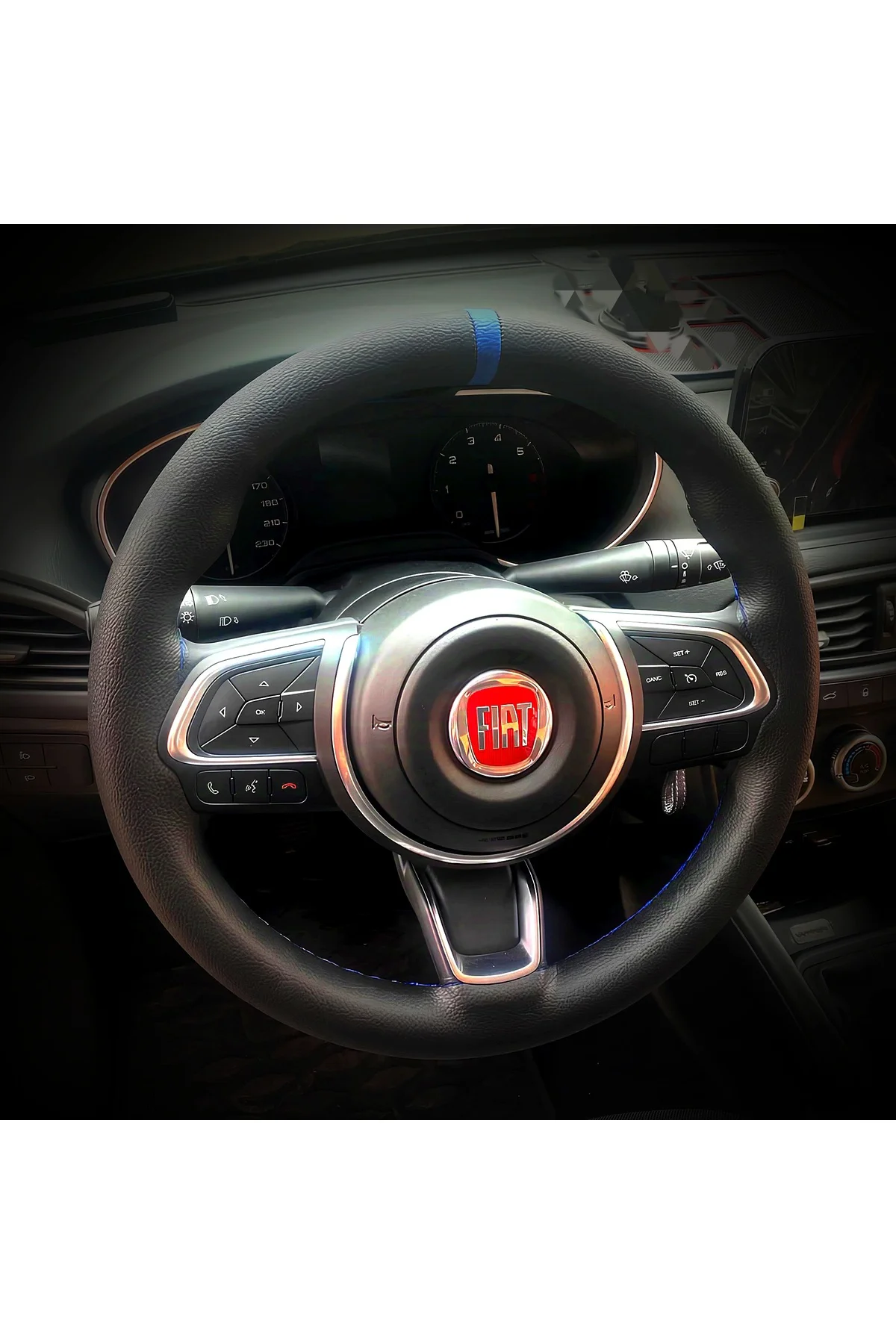 DİKİŞLİ DİREKSİYON KILIFI İTHAL SİYAH DERİ MAVİ YÜZÜK MAVİ DİKİŞLİ FIAT EGEA İÇİN Fiyatı, Yorumları ve Özellikleri