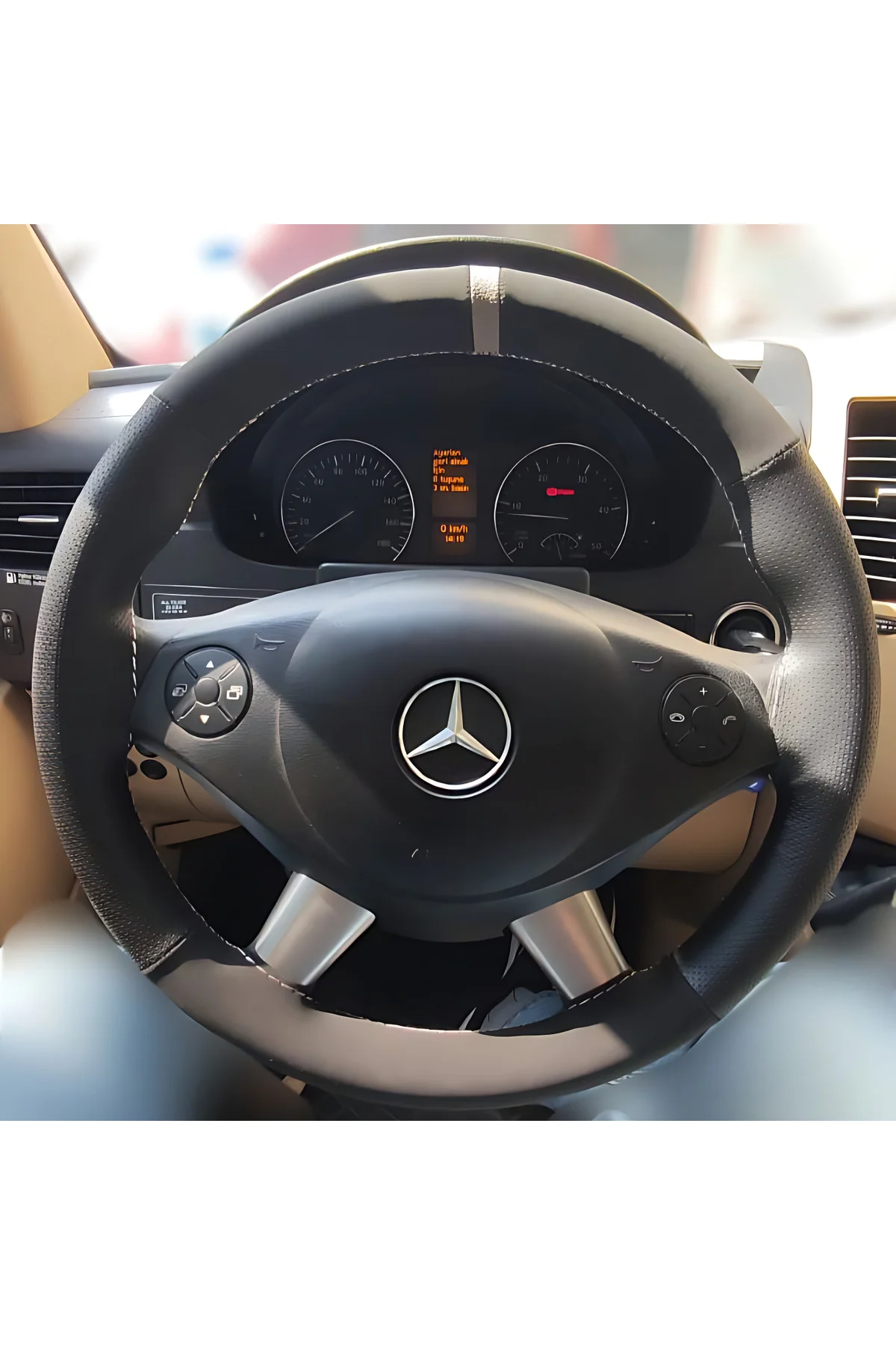DİKİŞLİ DİREKSİYON KILIFI NOKTALI DERİ NUBUK DERİ GRİ YÜZÜK / DİKİŞLİ MERCEDES SPRİNTER 2014 SONRASI