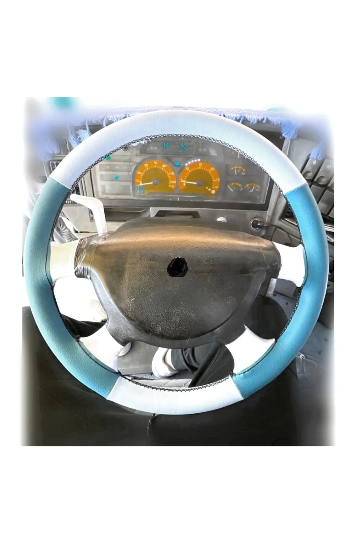 DİKİŞLİ DİREKSİYON KILIFI AÇIK MAVİ/ BEYAZ SİYAH DİKİŞLİ RENAULT 