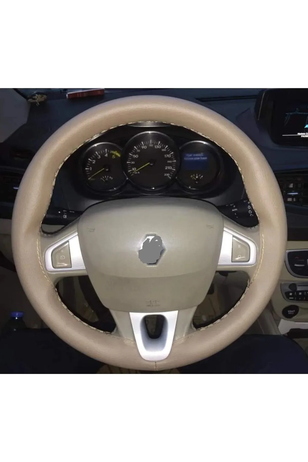 Dikişli Direksiyon Kılıfı Bej Deri Bej Dikişli Renault Fluence Için