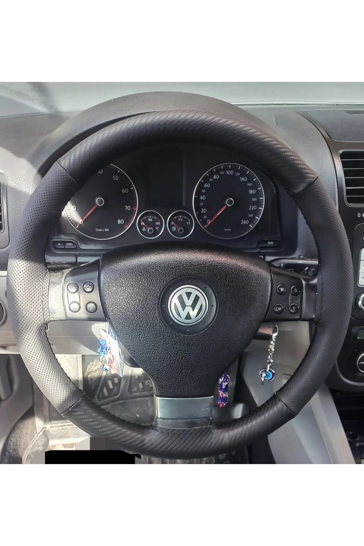 DİKİŞLİ DİREKSİYON KILIFI KARBON NOKTALI SİYAH DİKİŞLİ VW GOLF POLO İÇİN