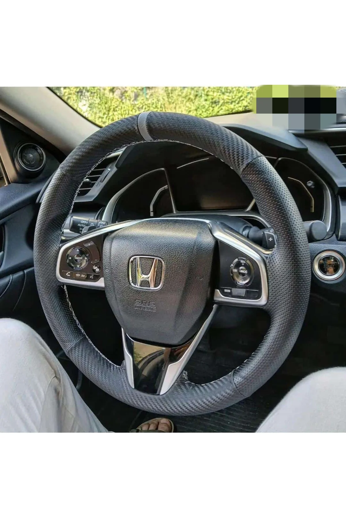 Dikişli Direksiyon Kılıfı Noktalı Karbon Kırmızı Yüzük Kırmızı Dikişli Honda Fc5 Için Uyumlu