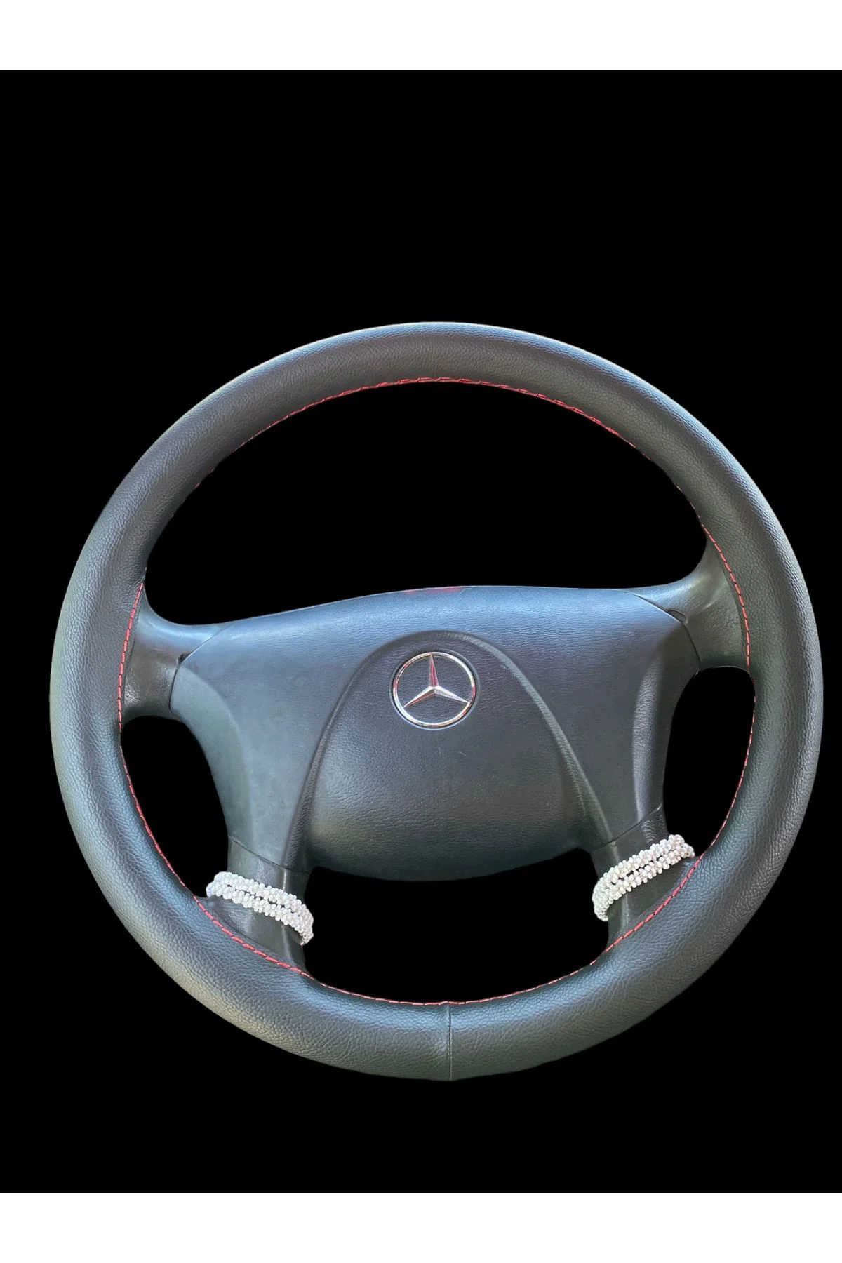 Dikişli Direksiyon Kılıfı Damarlı Deri Kırmızı Dikişli Mercedes 2640 İçin