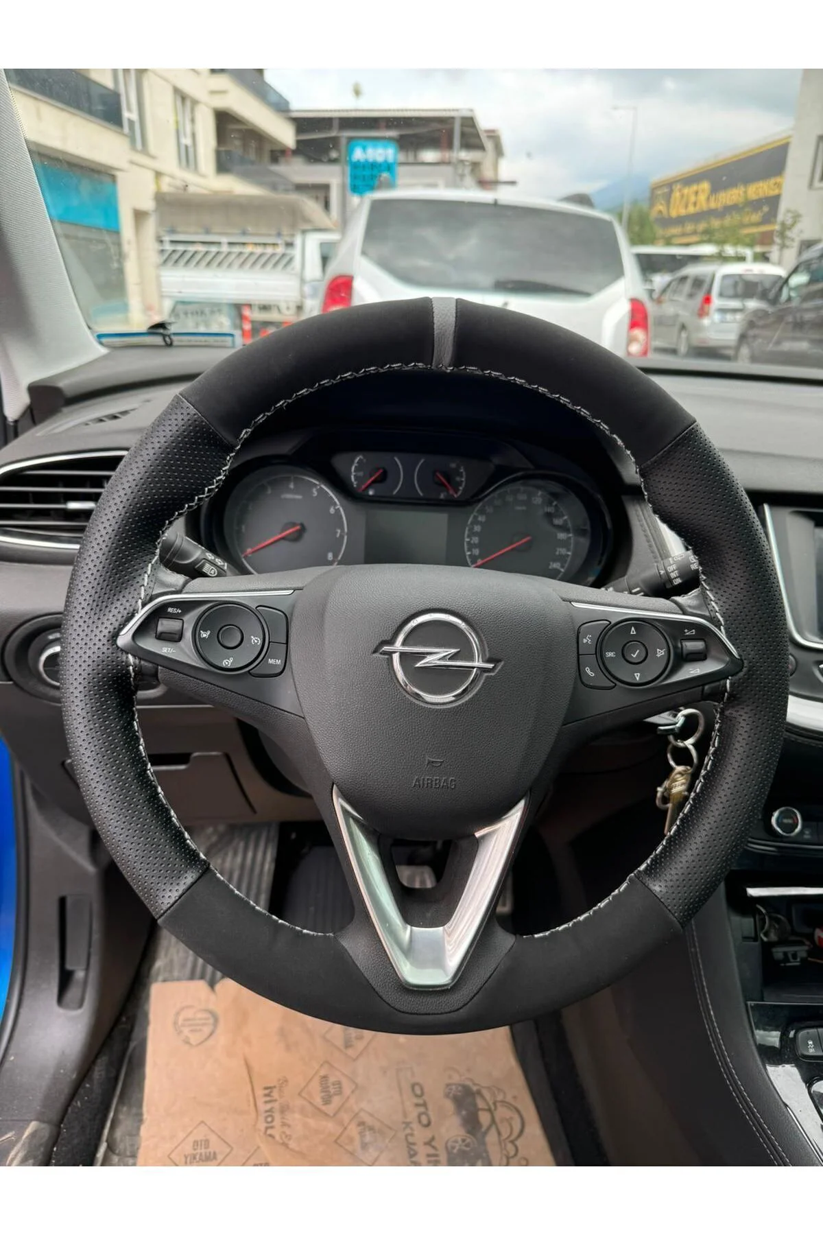 Dikişli Direksiyon Kılıfı Nubuk/Noktalı Deri Gri Yüzük Gri Dikiş Opel Opel Grandland-x İçin H