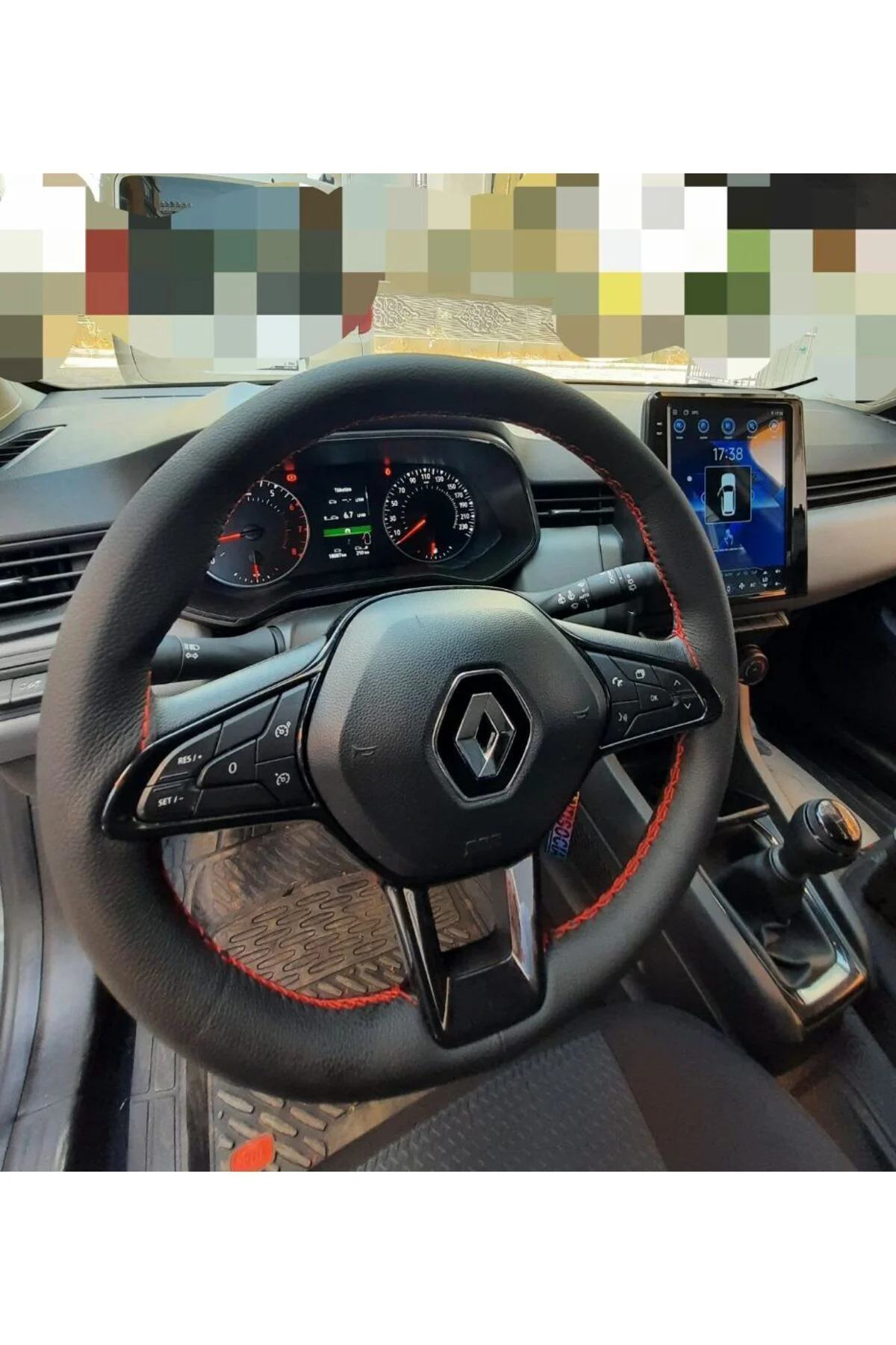 Dikişli Direksiyon Kılıfı Damarlı Siyah Deri Kırmızı Dikişli Clio 5 Için