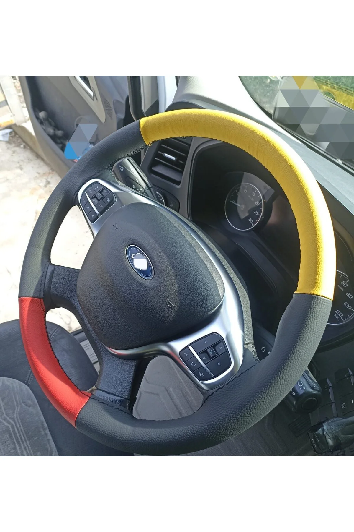 DİKİŞLİ DİREKSİYON KILIFI SİYAH / KIRMIZI / SARI SİYAH DİKİŞLİ F.ORD FMAX İÇİN