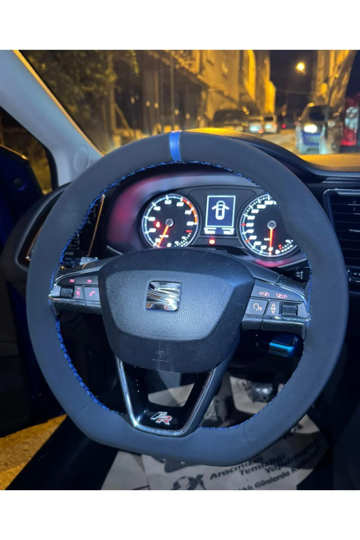 DİKİŞLİ DİREKSİYON KILIFI NUBUK DERİ MAVİ YÜZÜK MAVİ DİKİŞLİ SEAT