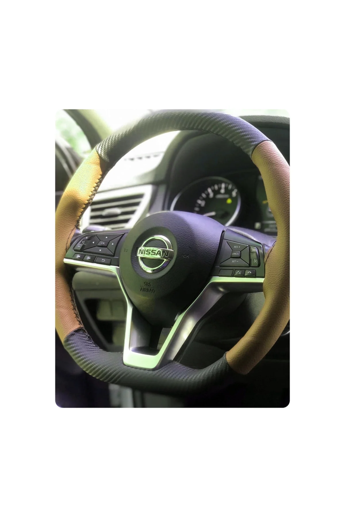 Dikişli Direksiyon Kılıfı Karbon Taba Deri Siyah Dikişli Nissan Qashqai Için Kaşkai