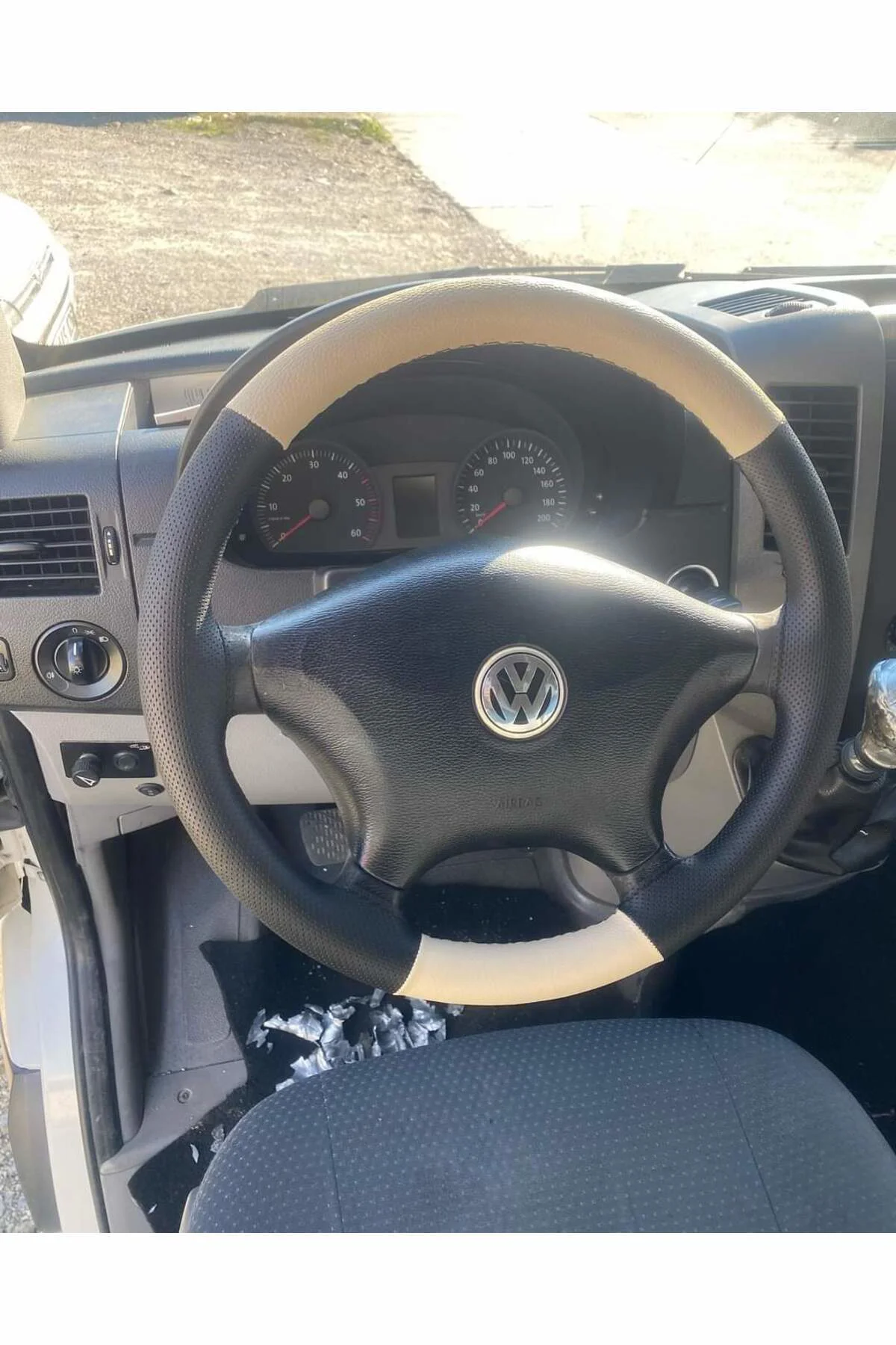 Dikişli Direksiyon Kılıfı Noktalı/bej Deri Volkswagen Crafter İçin