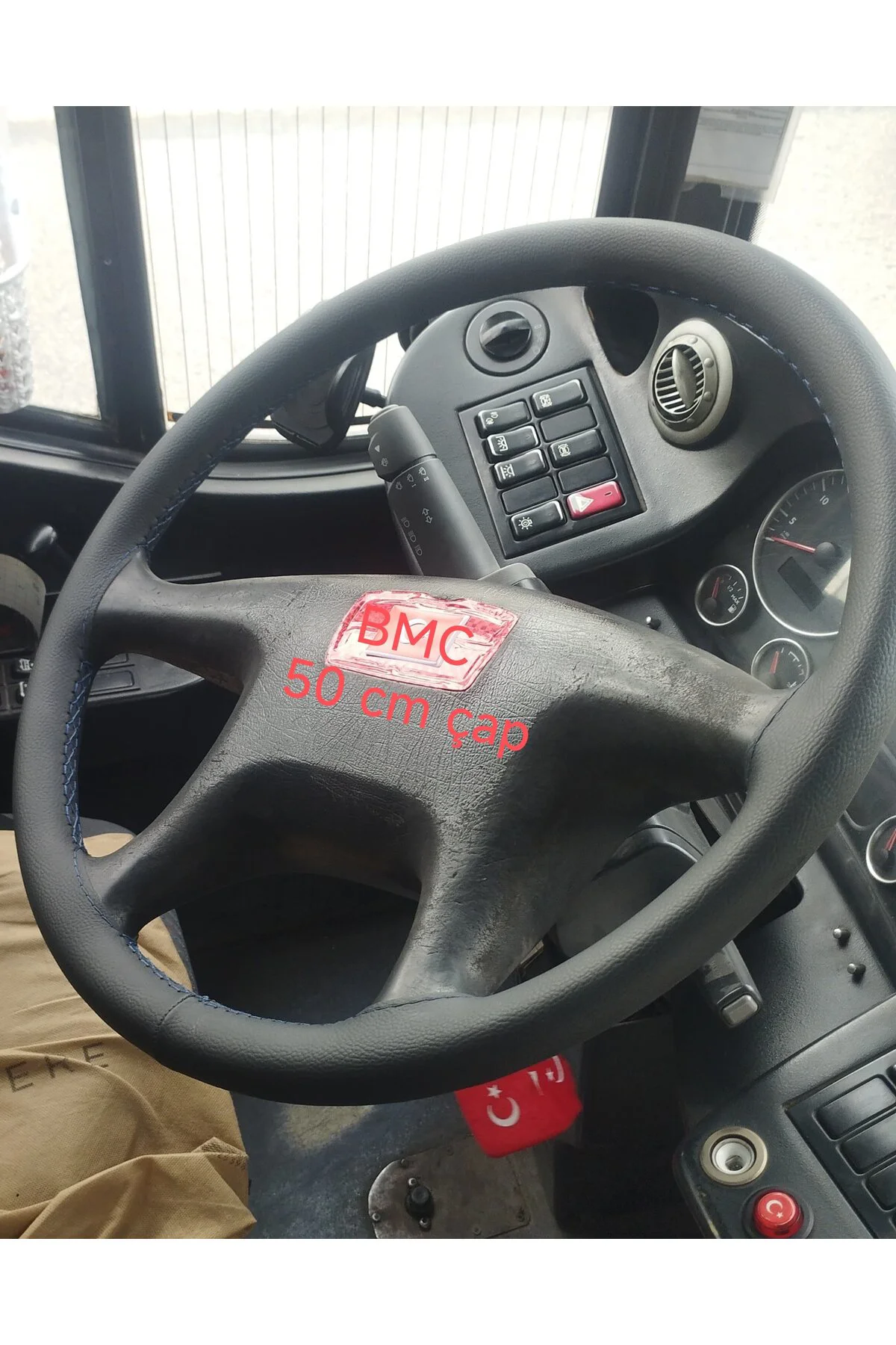 DİKİŞLİ DİREKSİYON KILIFI SİYAH MAVİ DİKİŞLİ BMC OTOBUS CAP 50 CM OLANLAR