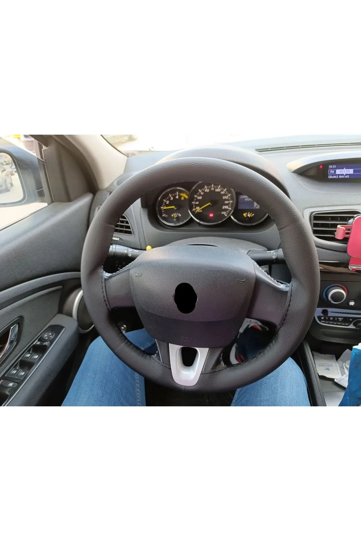 Dikişli Direksiyon Kılıfı Damarlı Siyah Deri Siyah Dikişli Renault Fluence İçin