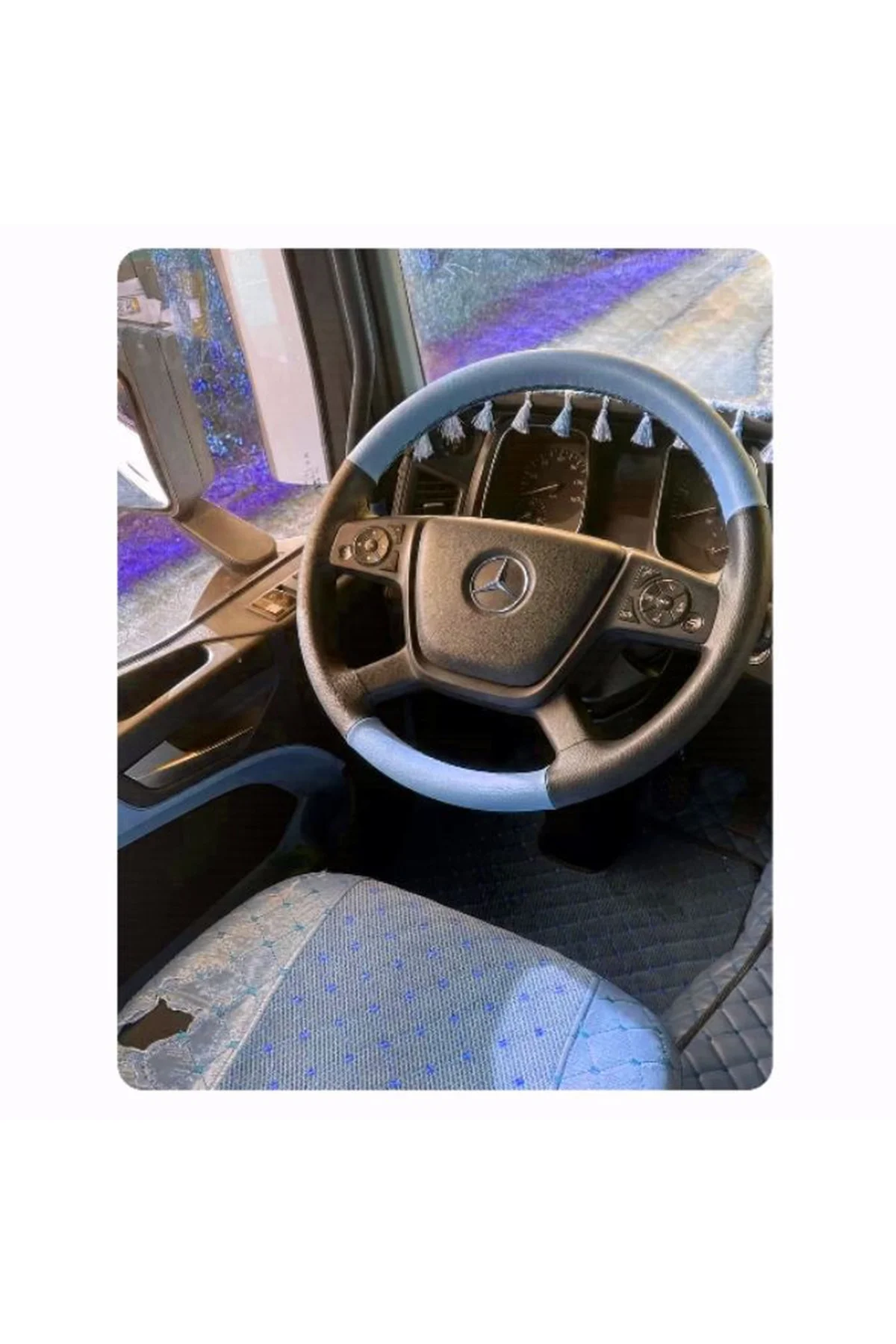 DİKİŞLİ DİREKSİYON KILIFI GRİ SİYAH DERİ SİYAH DİKİŞLİ MERCEDES TIR KAMYON İÇİN