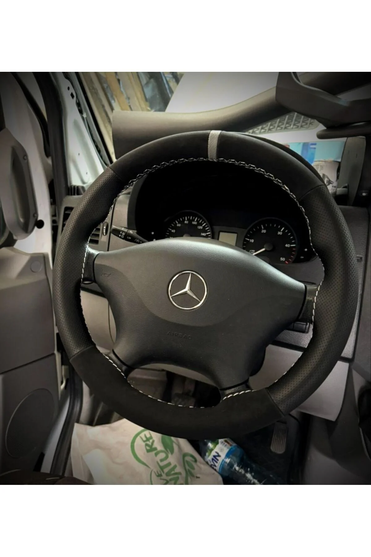 DİKİŞLİ DİREKSİYON KILIFI NOKTALI/NUBUK GRİ YÜZÜK DİKİŞLİ MERCEDE