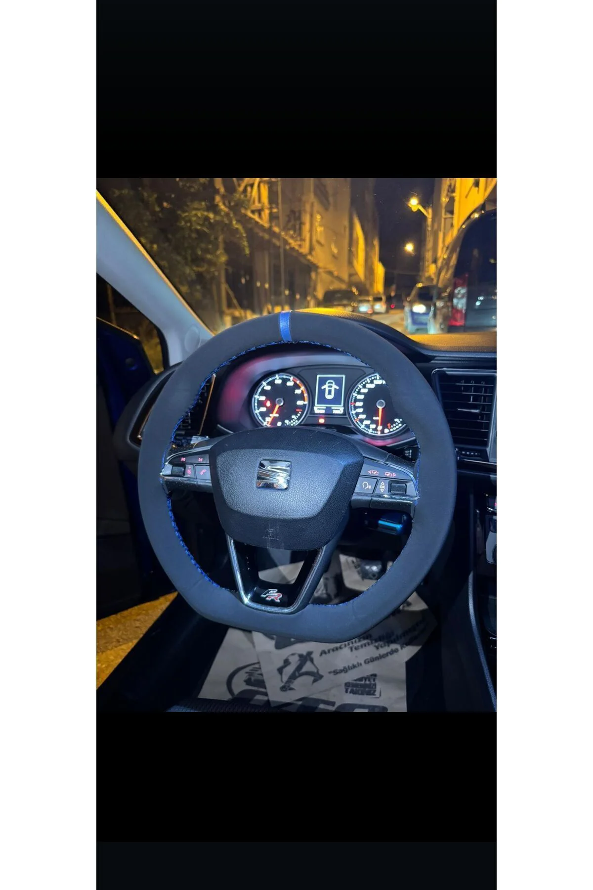DİKİŞLİ DİREKSİYON KILIFI NUBUK DERİ MAVİ YÜZÜK MAVİ DİKİŞLİ SEAT