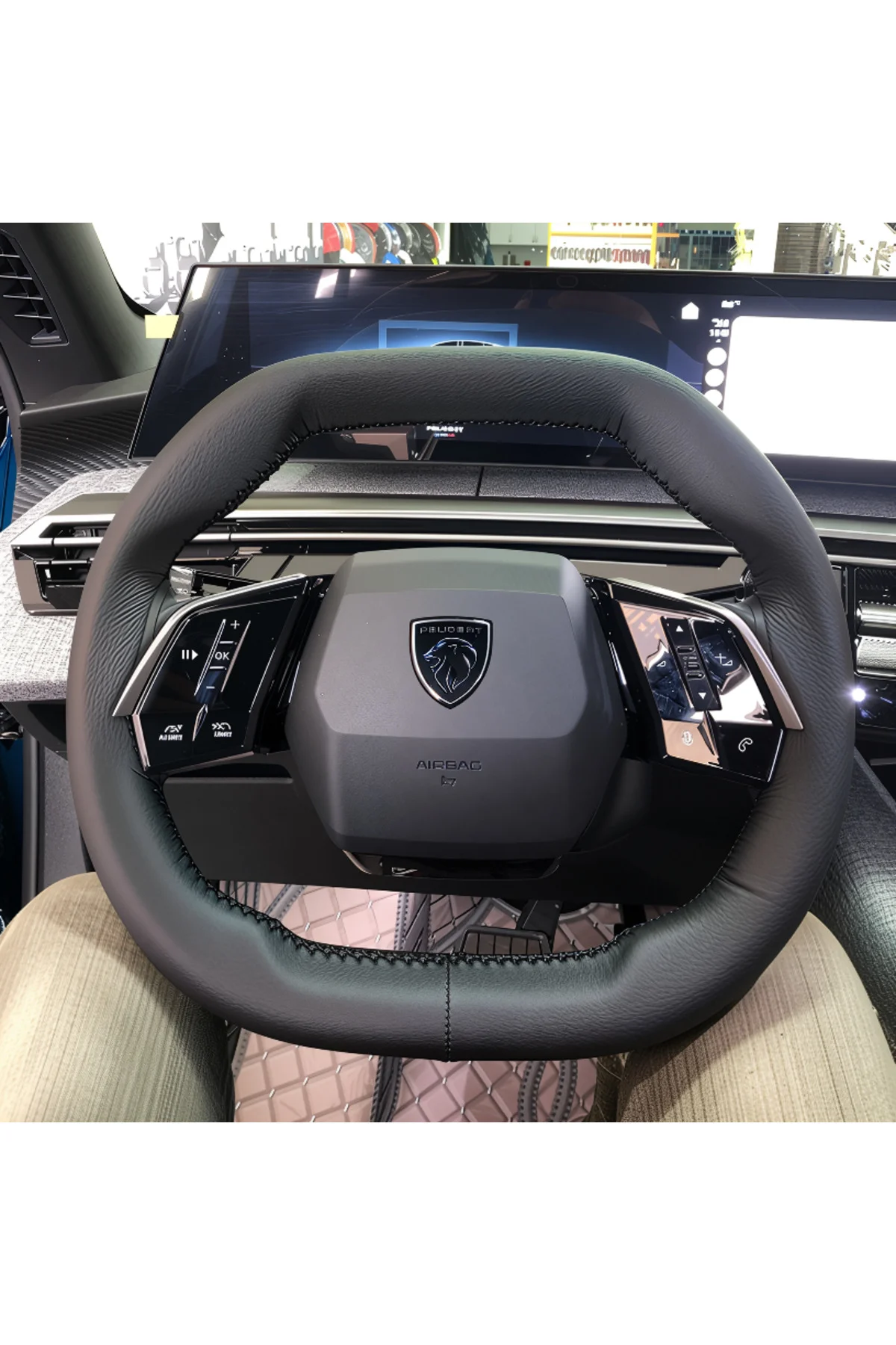 DİKİŞLİ DİREKSİYON KILIFI İTHAL SİYAH DERİ SİYAH DİKİŞLİ PEUGEOT 3008 2008 İÇİN