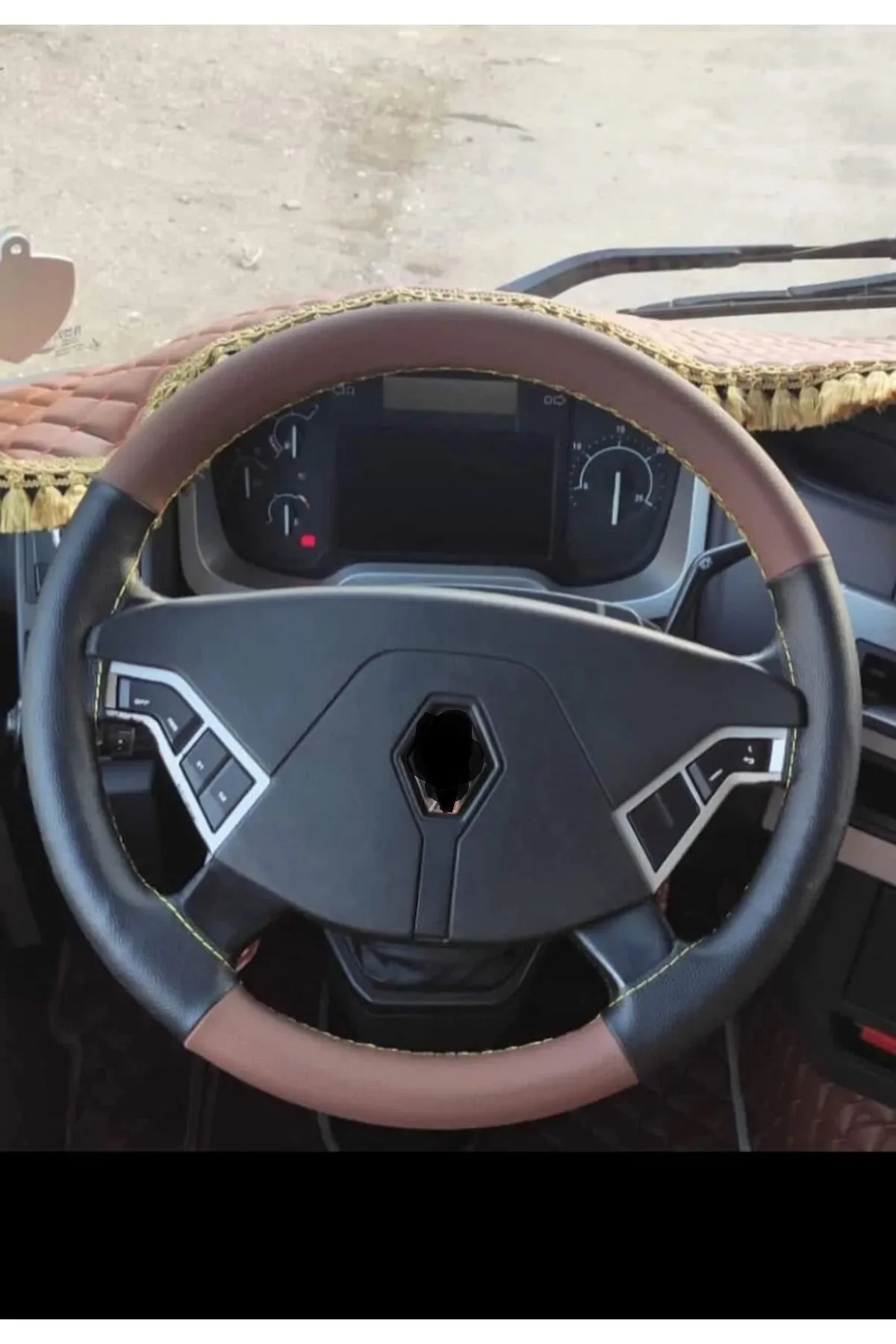 Dikişli Direksiyon Kılıfı Damarlı Siyah/taba Deri Sarı Dikişli Renault Tır Için