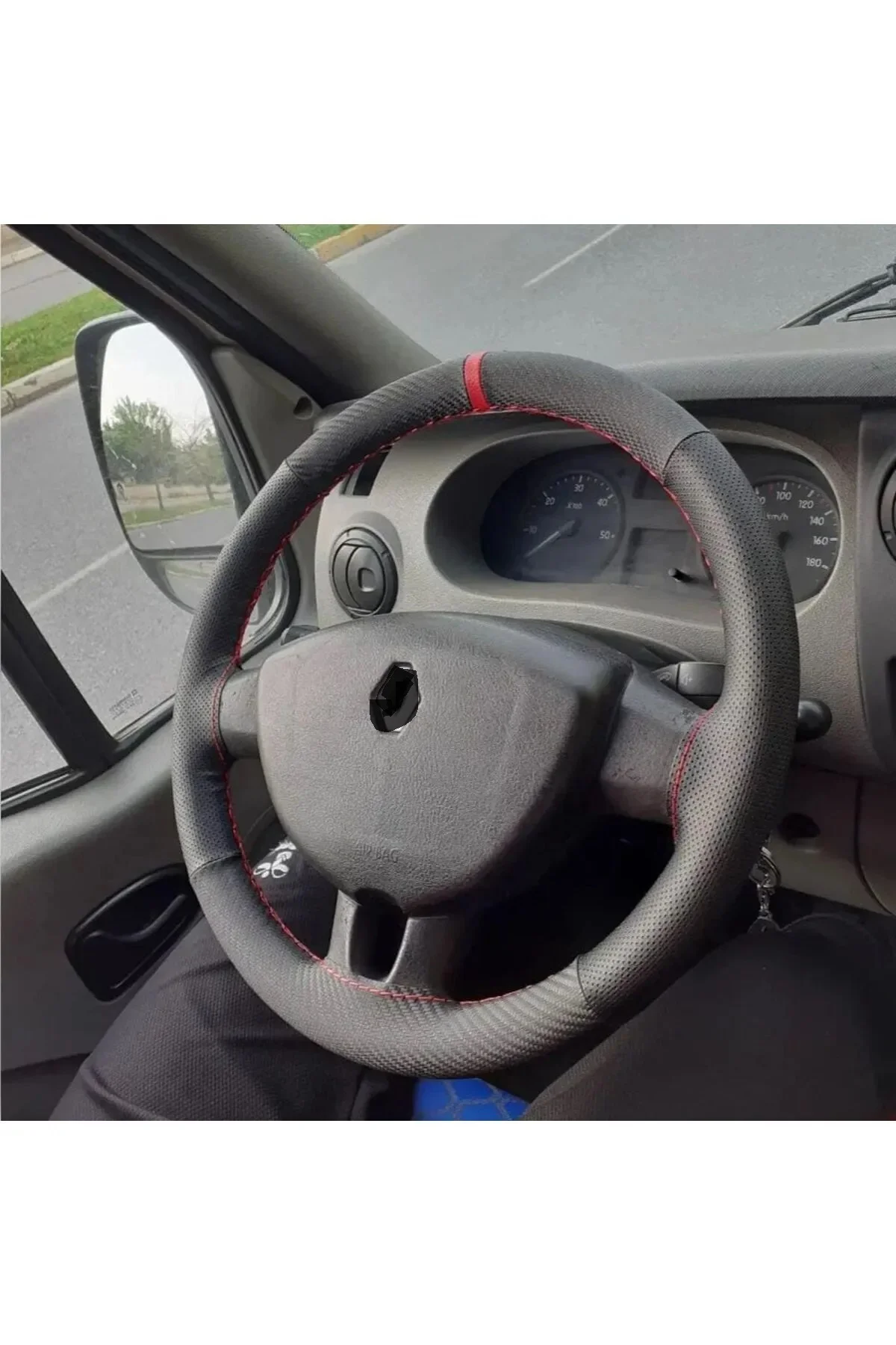 Dikişli Direksiyon Kılıfı Noktalı / karbon / kırmızı Yüzük / Dikiş Renault Master İçin