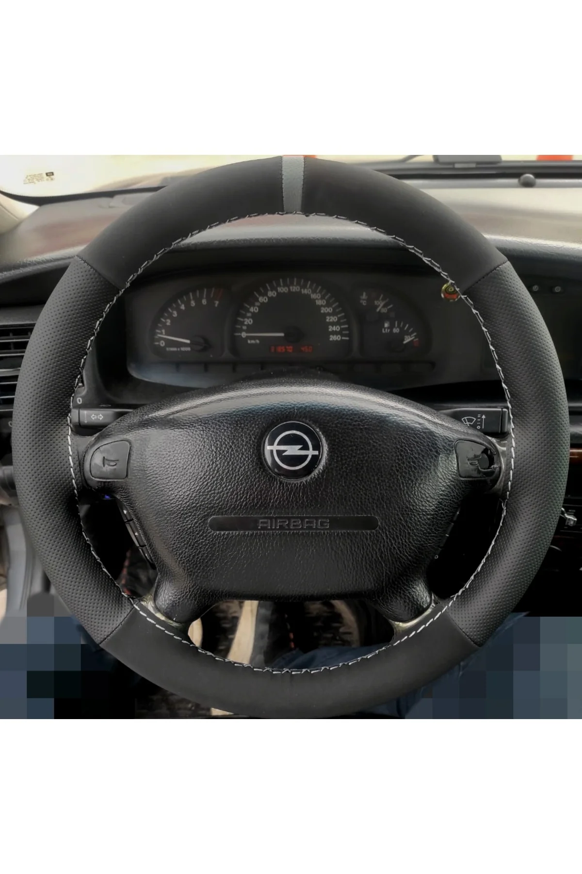 DİKİŞLİ DİREKSİYON KILIFI NUBUK DERİ NOKTALI DERİ GRİ YÜZÜK GRİ DİKİŞLİ OPEL VECTRA B İÇİN