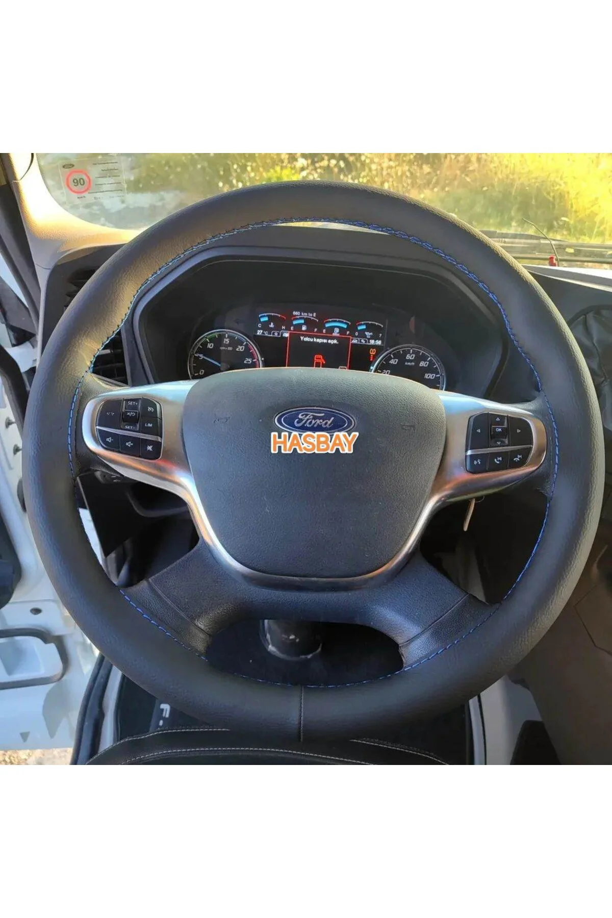 DİKİŞLİ DİREKSİYON KILIFI SİYAH DERİ MAVİ DİKİŞLİ F.ORD FMAX KAMYON TIR İÇİN