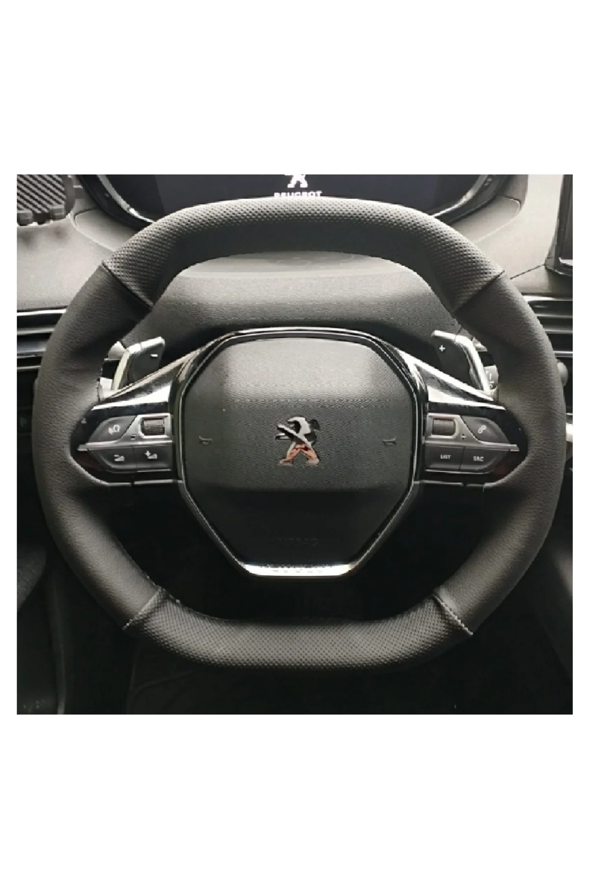 DİKİŞLİ DİREKSİYON KILIFI İTHAL DAMARLI/NOKTALI DERİ SİYAH DİKİŞLİ PEUGEOT 3008/2008 İÇİN