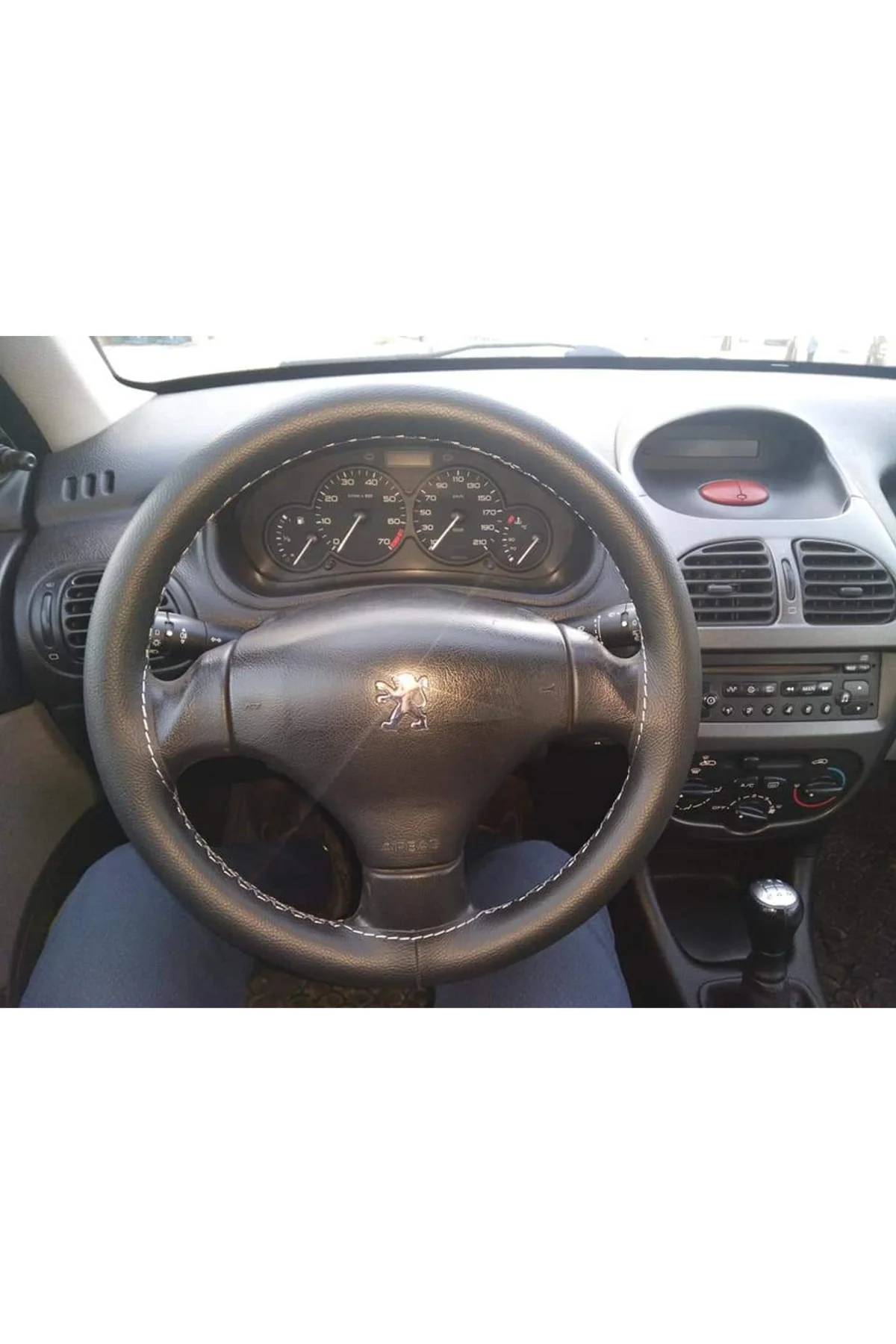 Dikişli Direksiyon Kılıfı Siyah Deri Gri Dikiş Peugeot 206 İçin