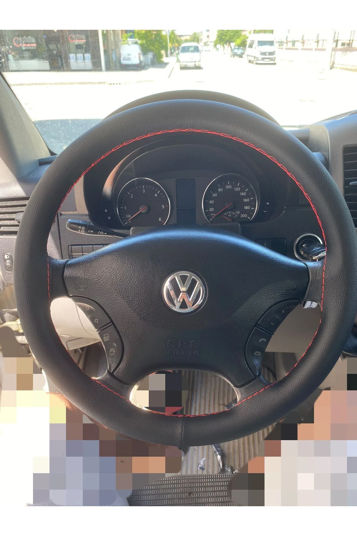 Dikişli Direksiyon Kılıfı Damarlı Deri Kırmızı Dikişli Volkswagen