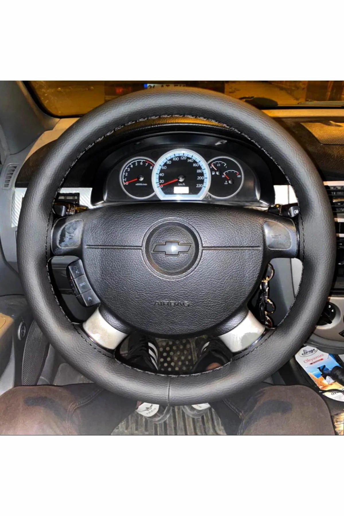 Dikişli Direksiyon Kılıfı Siyah Deri Siyah Dikişli Chevrolet Aveo LACETTİ İçin