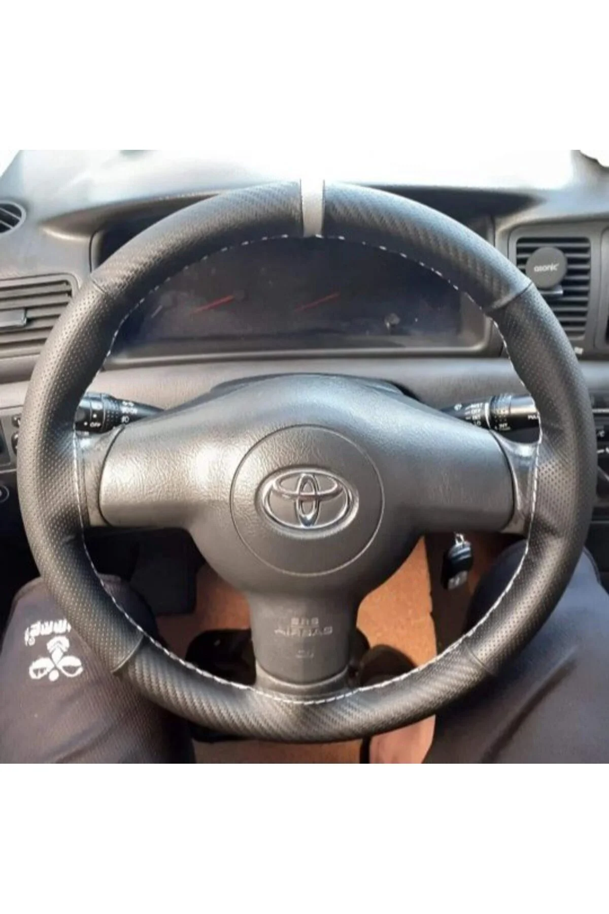 DİKİŞLİ DİREKSİYON KILIFI KARBON / NOKTA GRİ YÜZÜK SİYAH DİKİŞLİ 