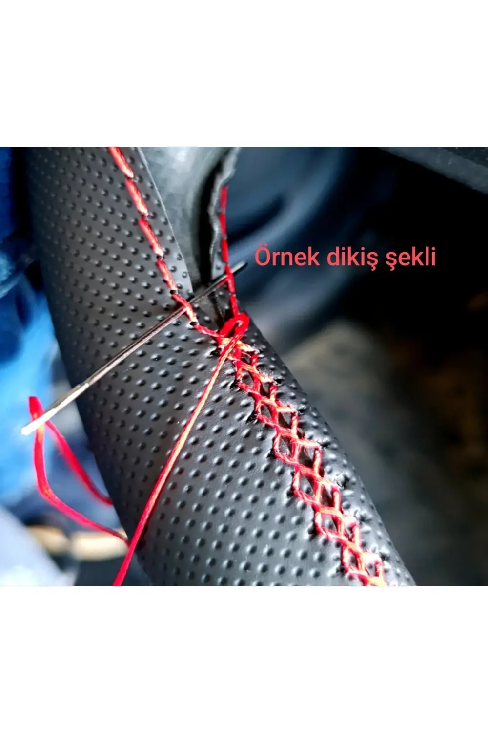 DİKİŞLİ DİREKSİYON KILIFI KARBON DERİ NOKTA DERİ GRİ DİKİŞLİ F.İA