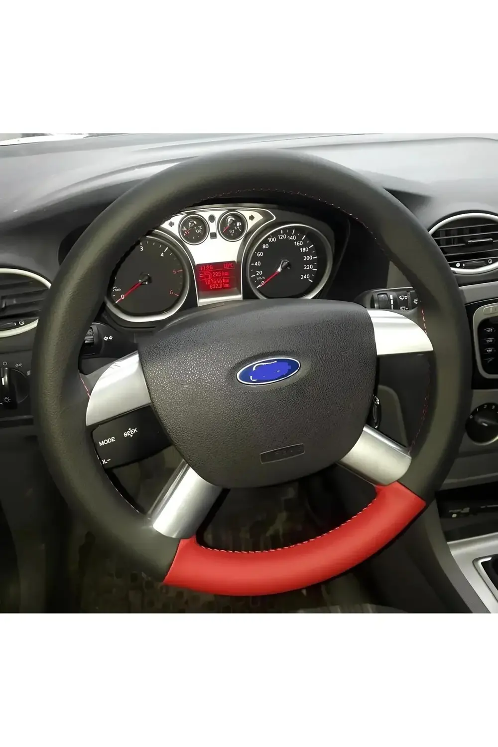 DİKİŞLİ DİREKSİYON KILIFI SİYAH KIRMIZI 2 PARÇA KIRMIZI DİKİŞLİ F