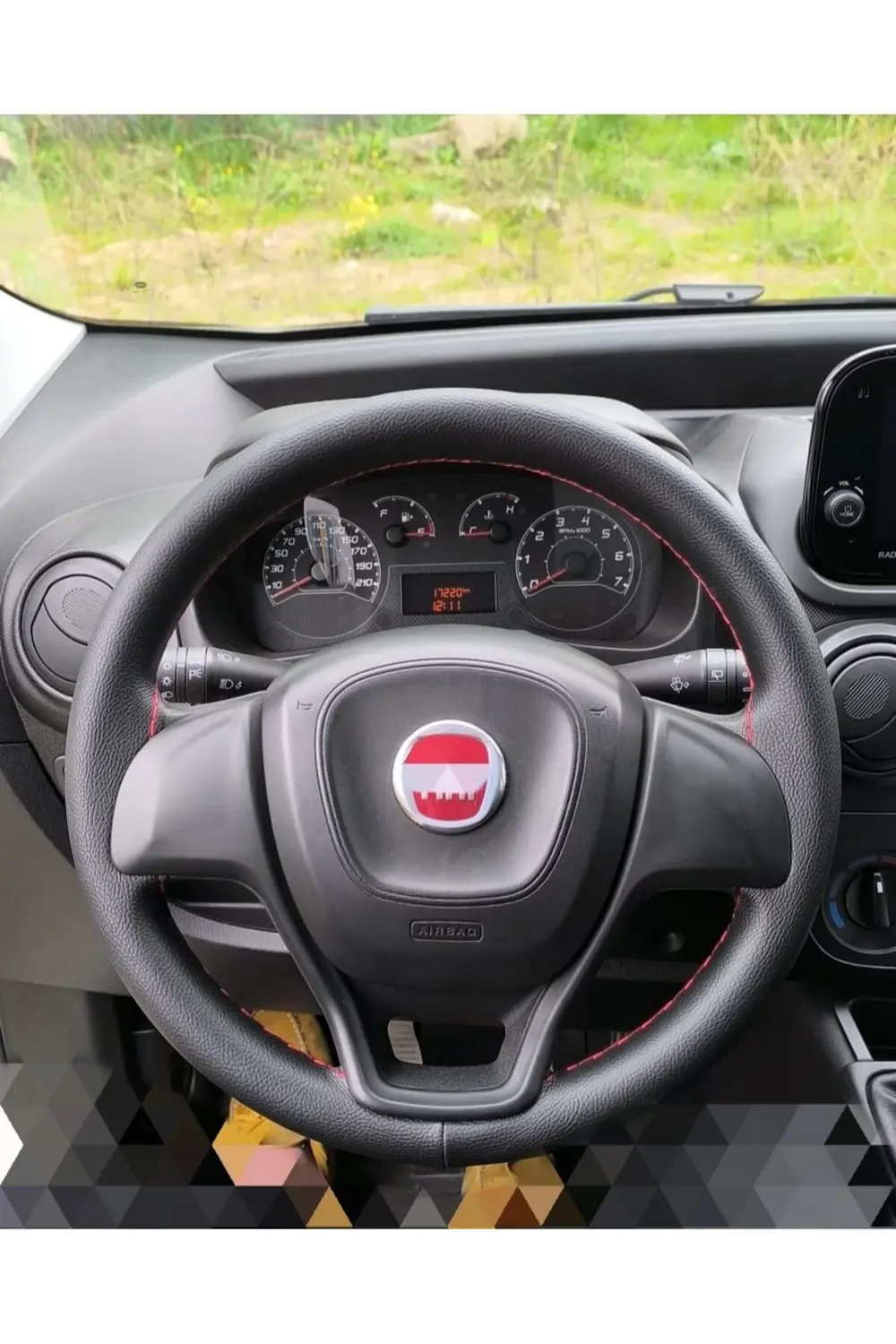 DİKİŞLİ DİREKSİYON KILIFI SİYAH KIRMIZI DİKİŞLİ F.IAT FİORİNO DOB