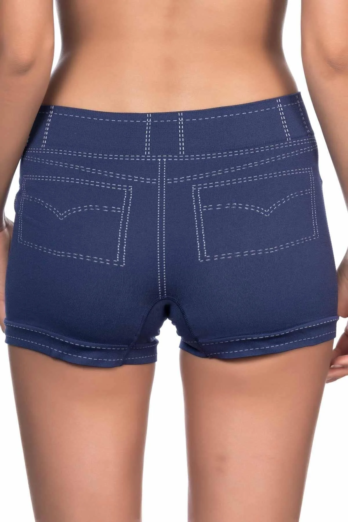 Dikişsiz Kot Desenli Kısa Şort Yeni Sezon