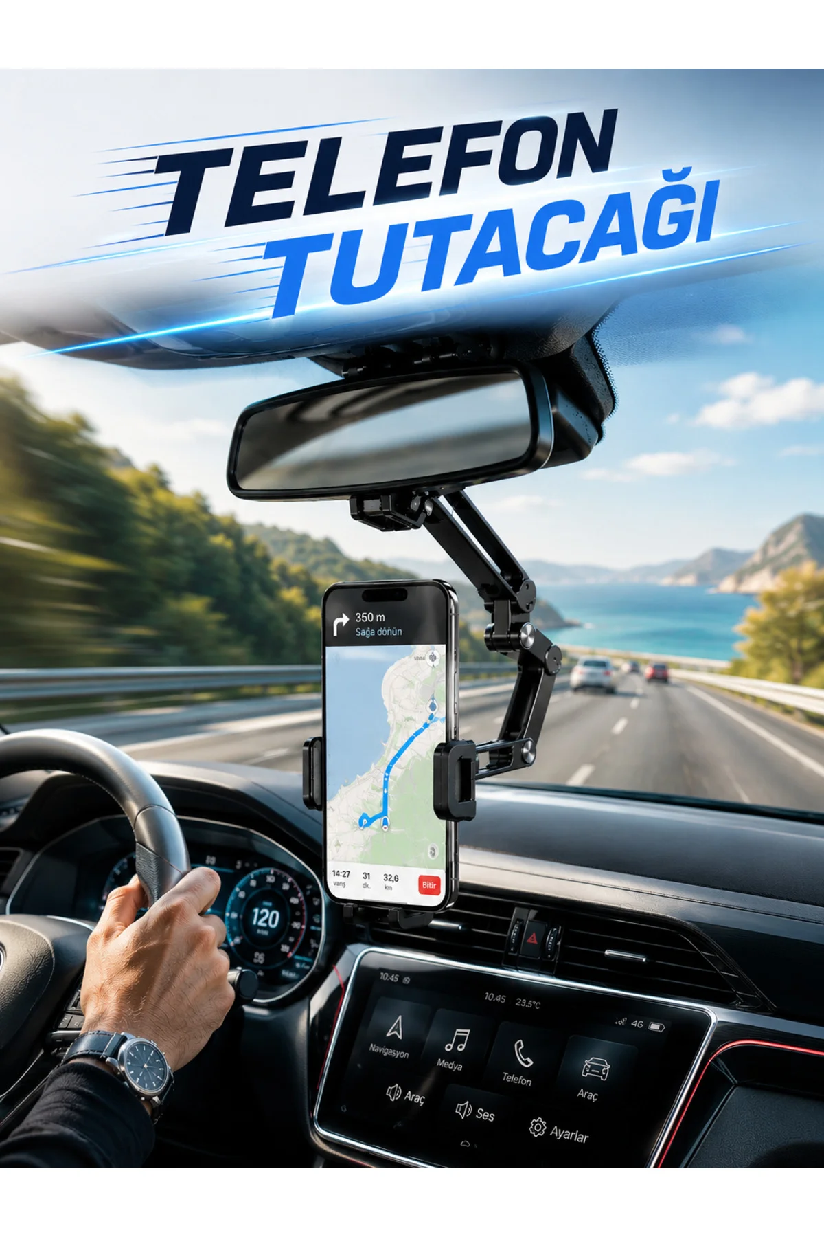 Dikiz Aynasına Monte Telefon Tutucu Katlanabilir Ayarlanabilir Araç İçi Telefon Standı