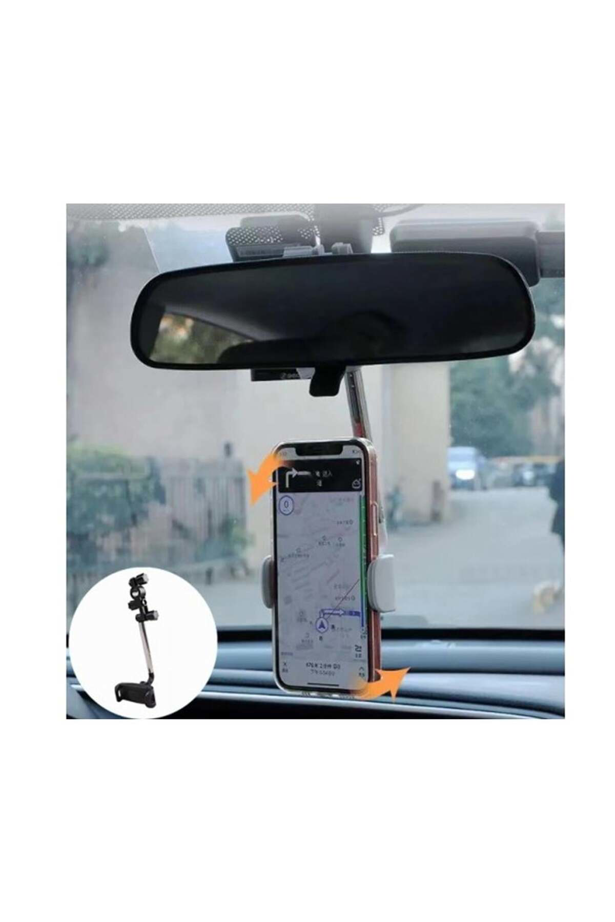 Dikiz Aynasına Takılan Siyah Telefon Tutucu 360 Derece Dönebilen 