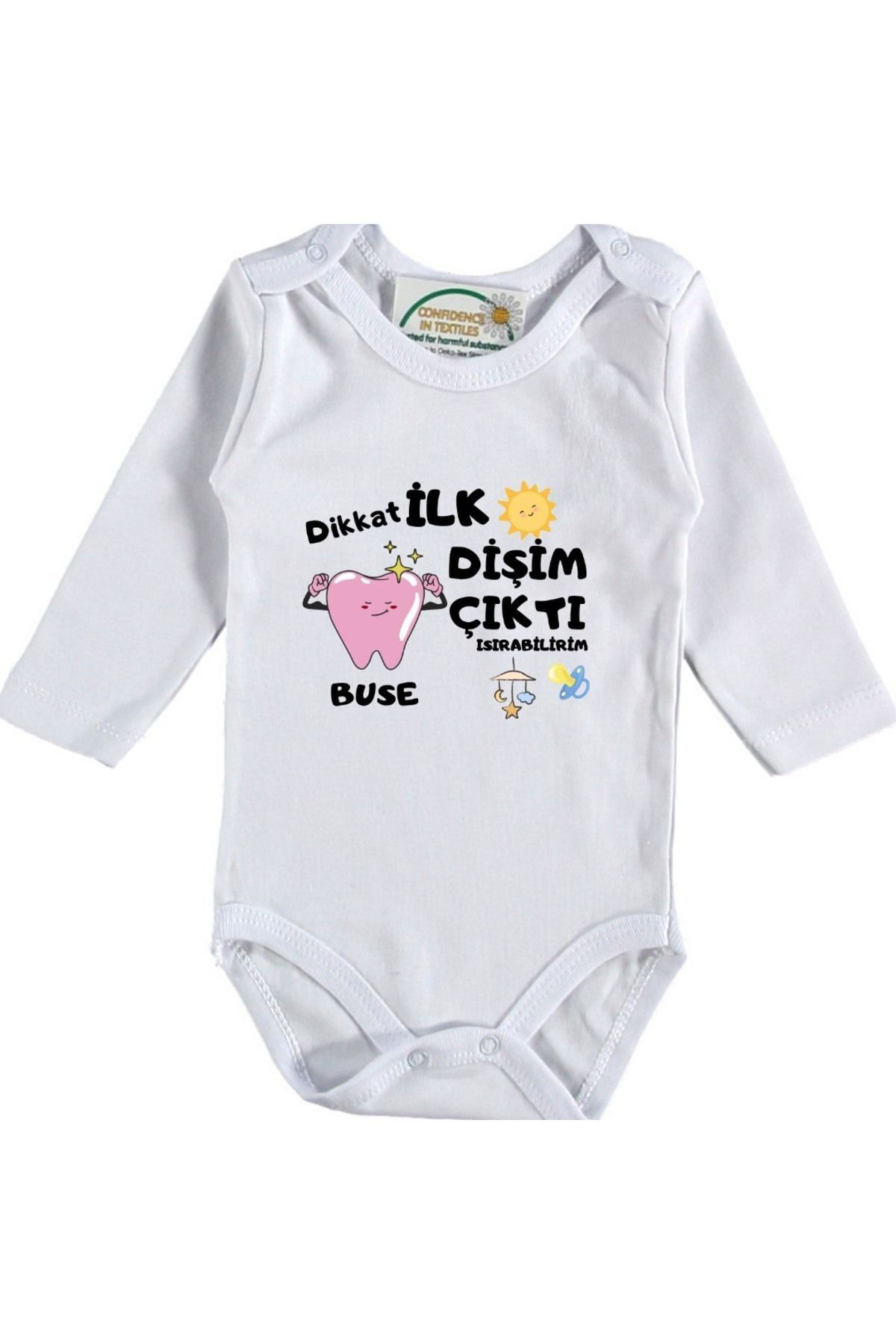Dikkat İlk Dişim Çıktı Isırabilirim Yazılı Kız Bebek Zıbın