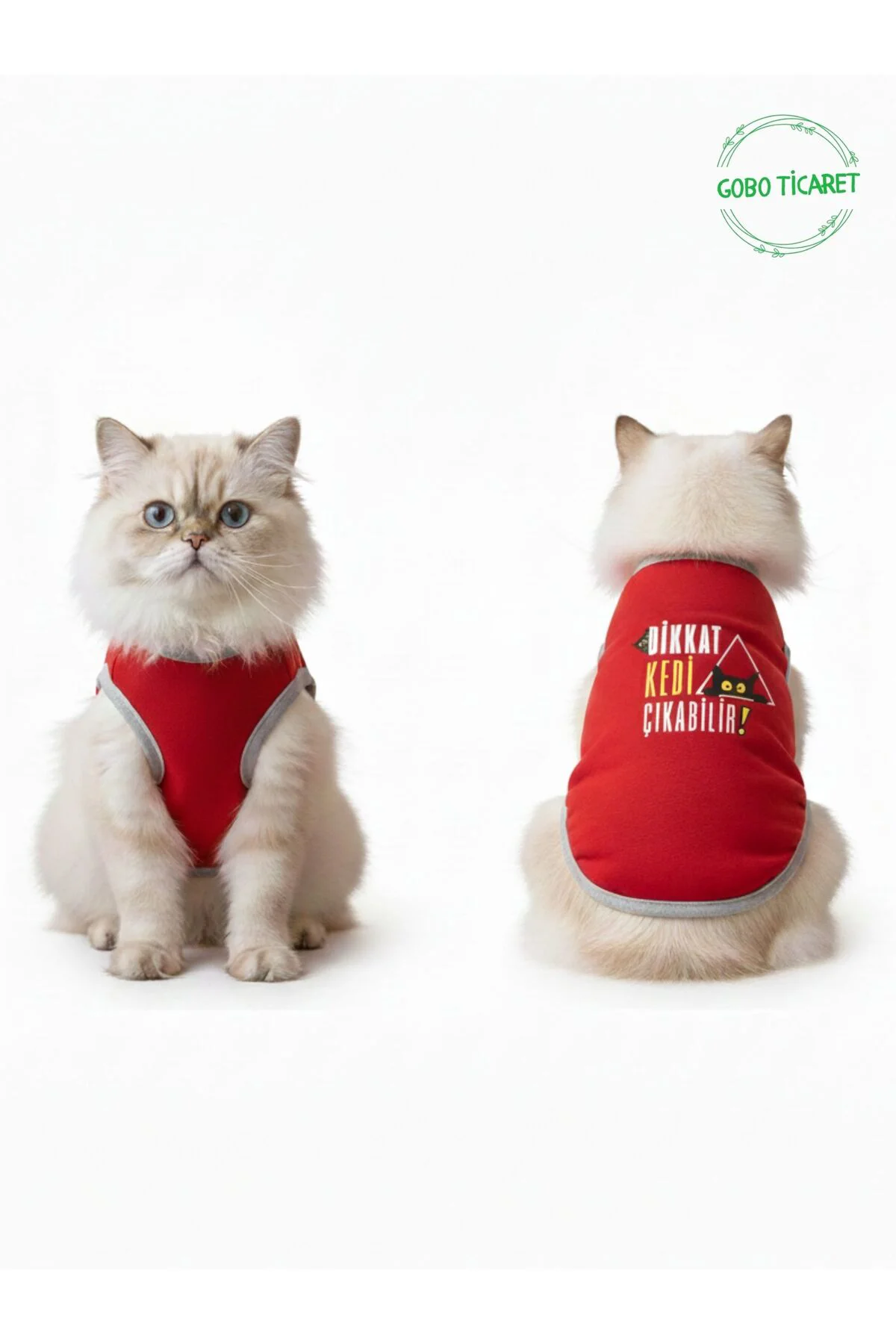 Dikkat Kedi Çıkabilir ! Yazılı Kırmızı Kedi ve Köpek Kıyafeti Elb